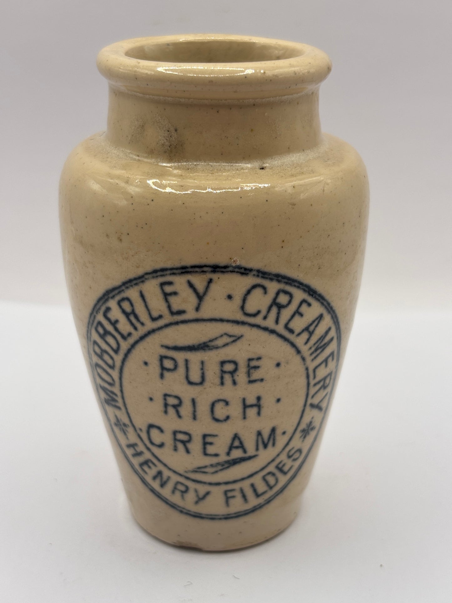 Old stoneware advertising cream pot, mobberley creamery pure rich cream
