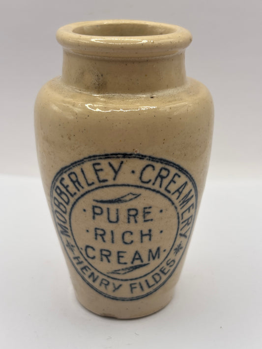 Old stoneware advertising cream pot, mobberley creamery pure rich cream