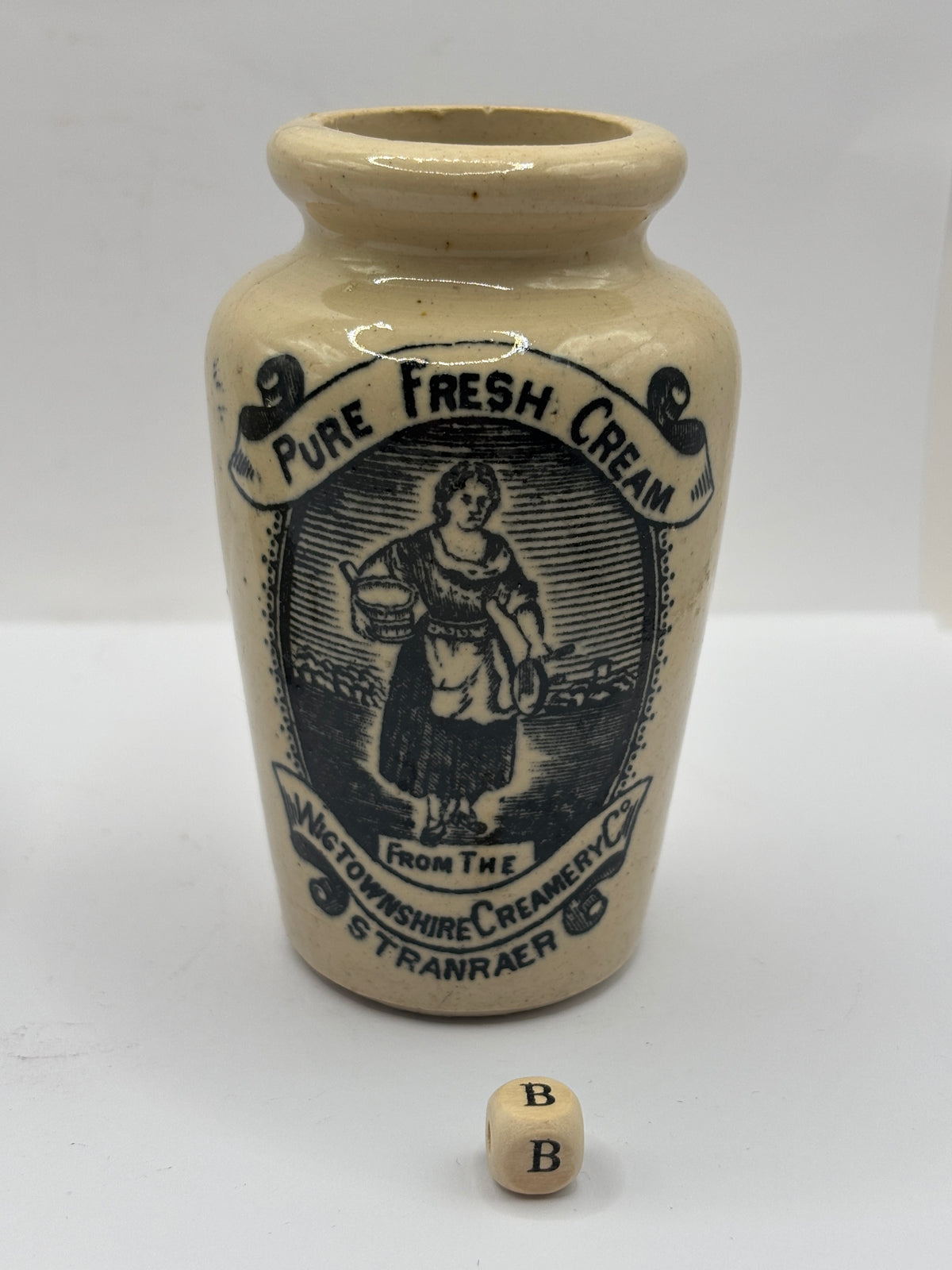 Old advertising cream pot, rich preserved cream stranraer, milkmaid (B)