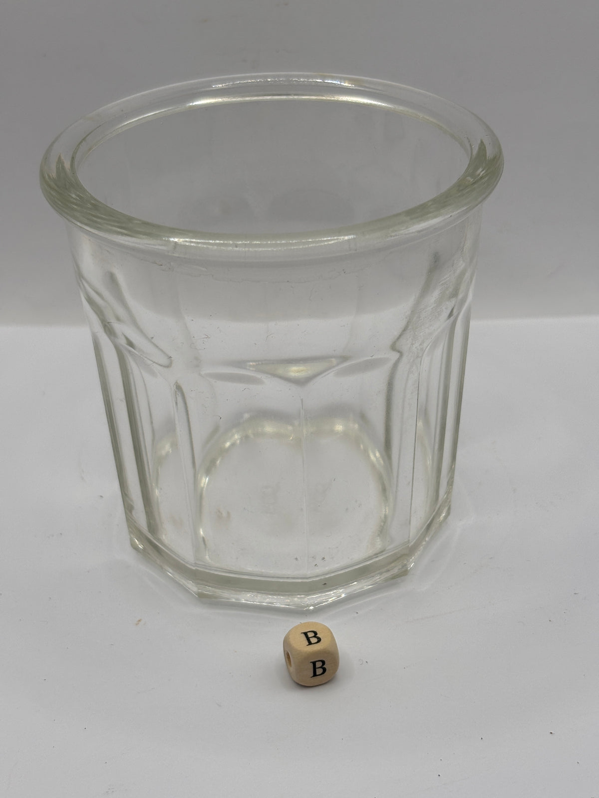 Old clear glass French jam jar (B)