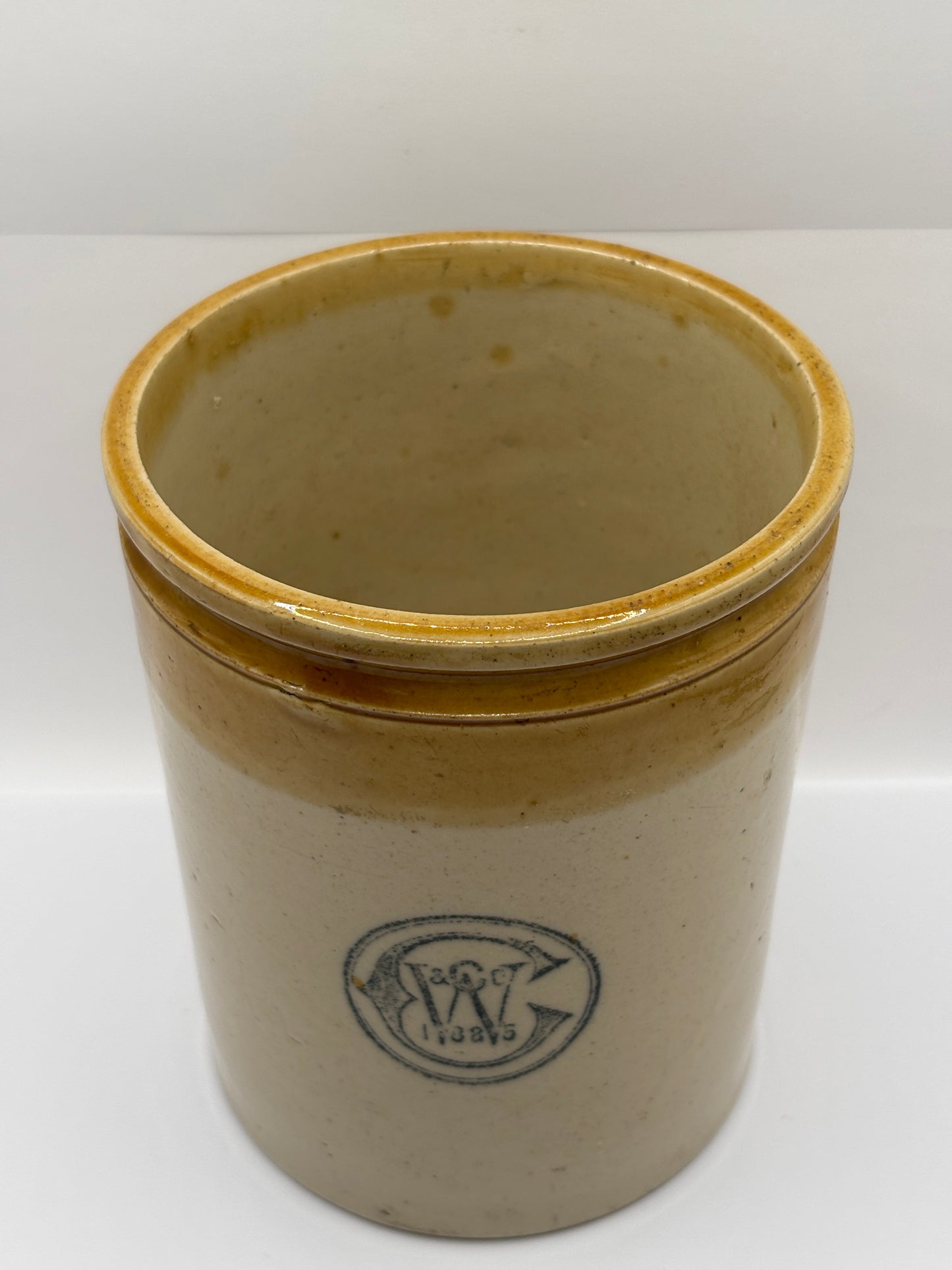 Old large brown top jar, C.W. & Co. Powell Bristol stoneware pot