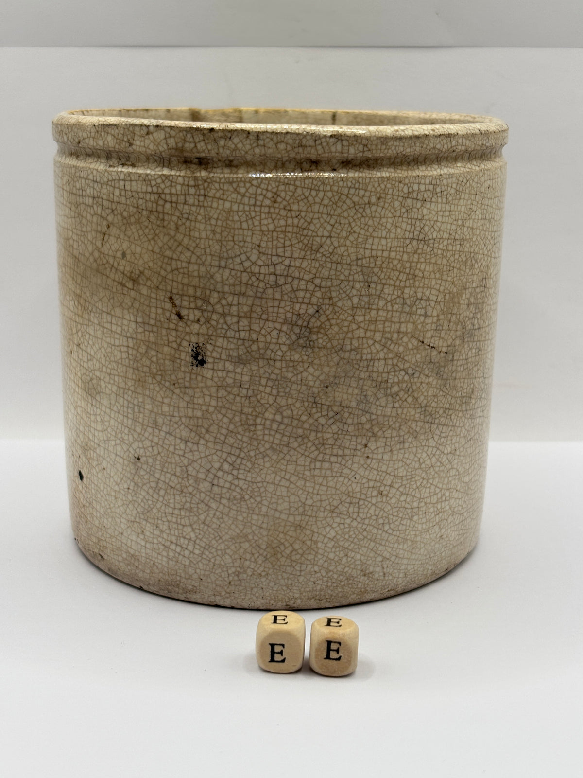 Old 2lb plain stoneware marmalade pot, hairline & chip (ee)