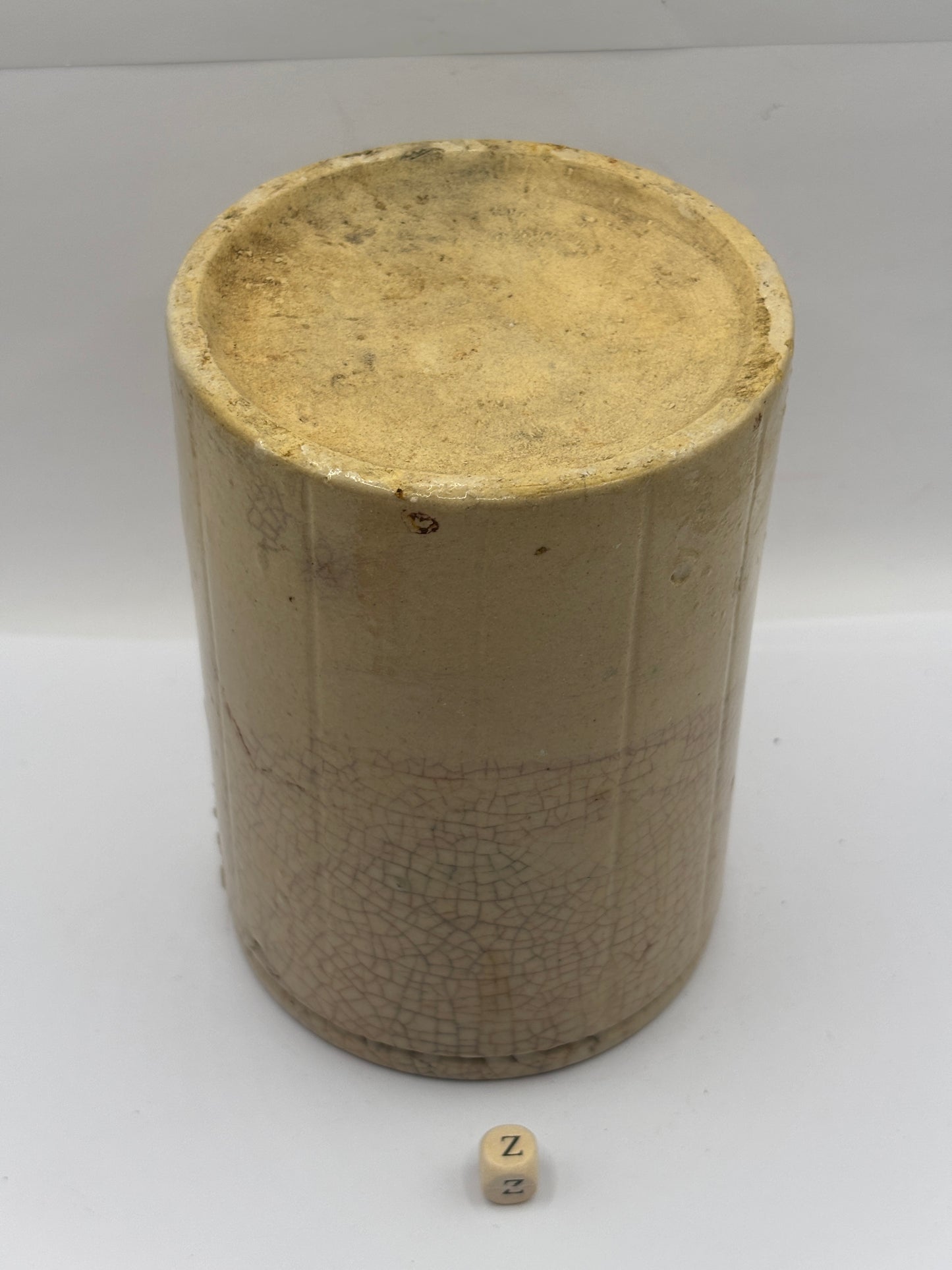 Old 2lb ribbed stoneware jam pot (Z)