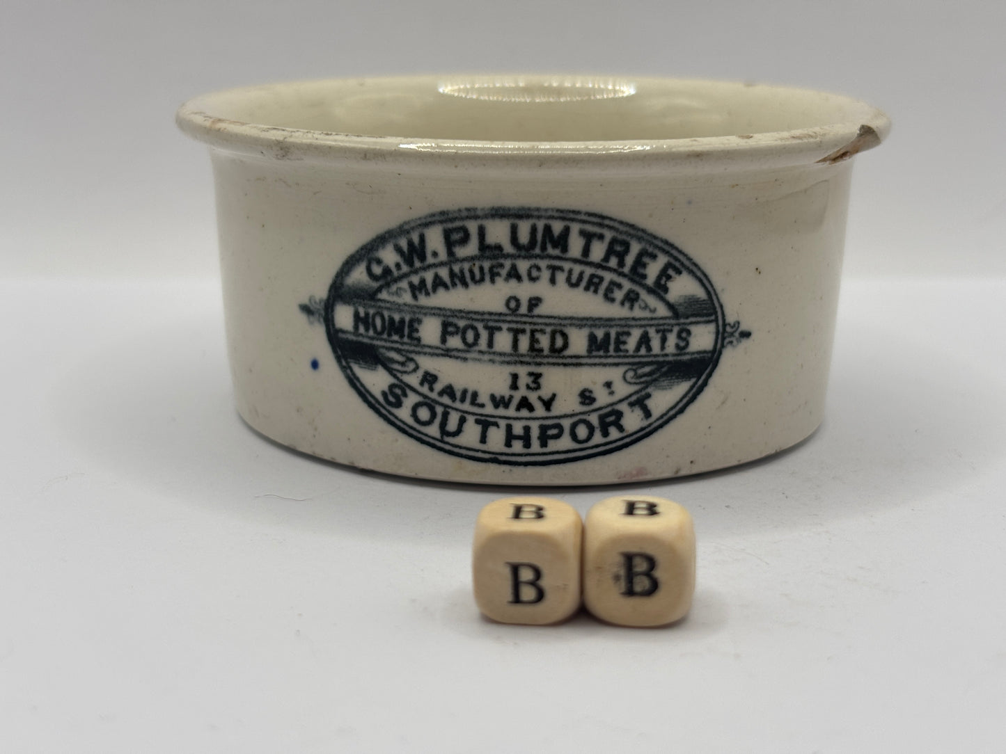 Old Plumtree advertising meat paste pot. Chipped (BB)