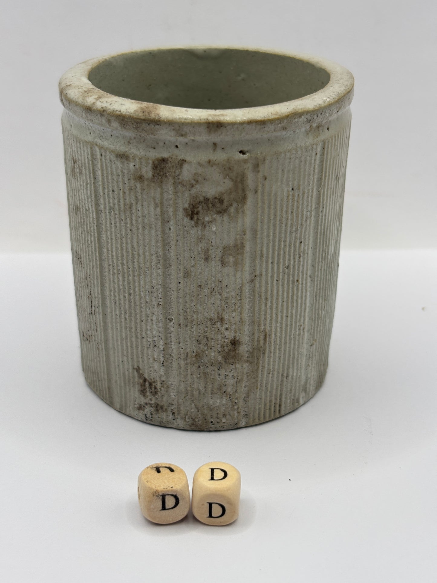 Old small ribbed stoneware jam pot (DD)