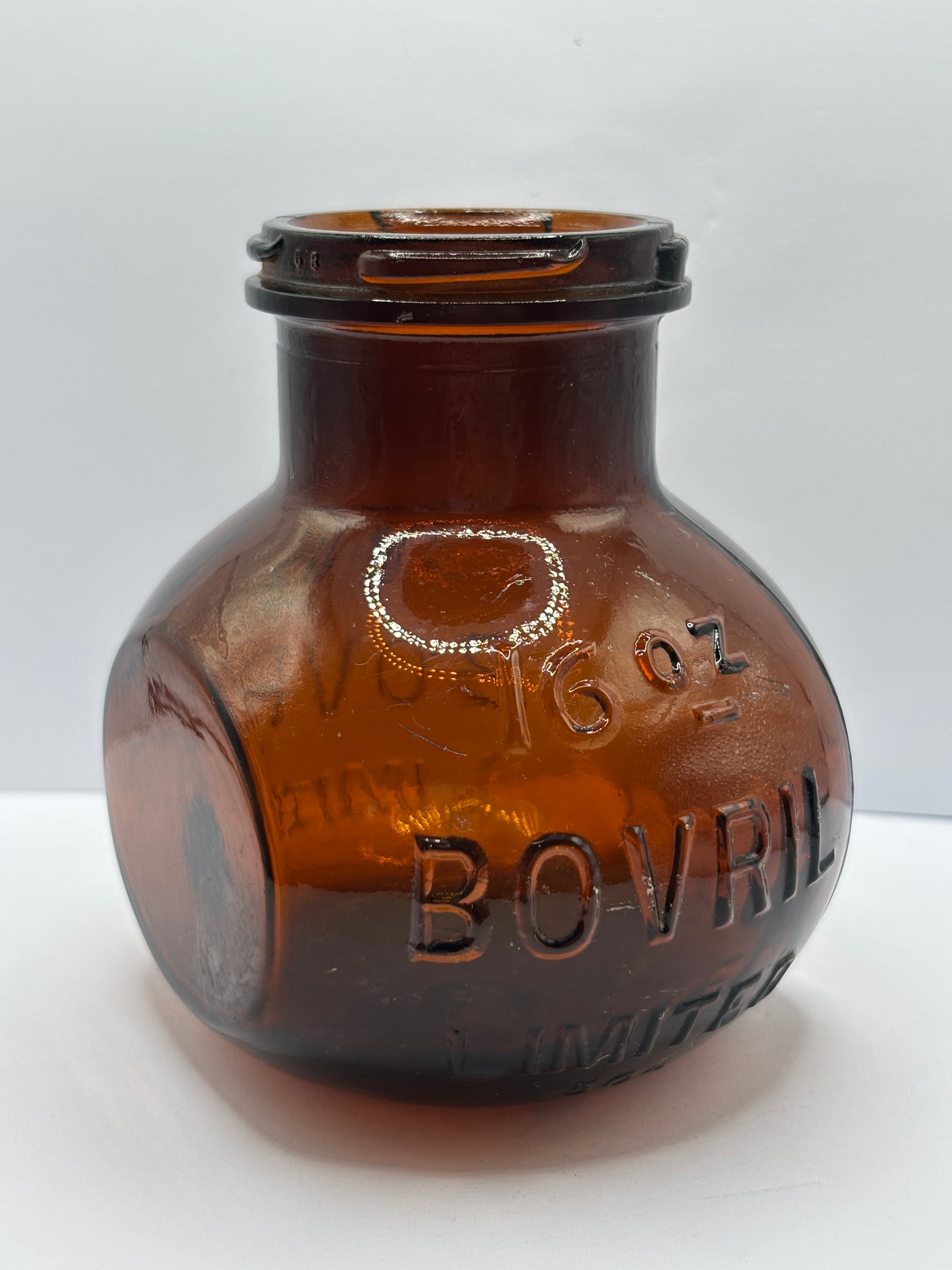 Old 16Oz amber glass Bovril jar