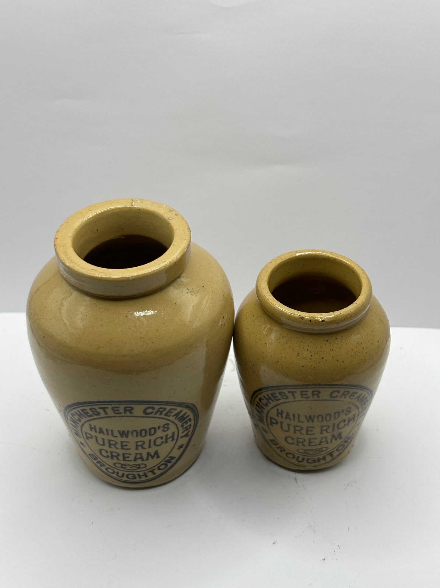 2 advertising cream pots, Hailwoods pure rich cream