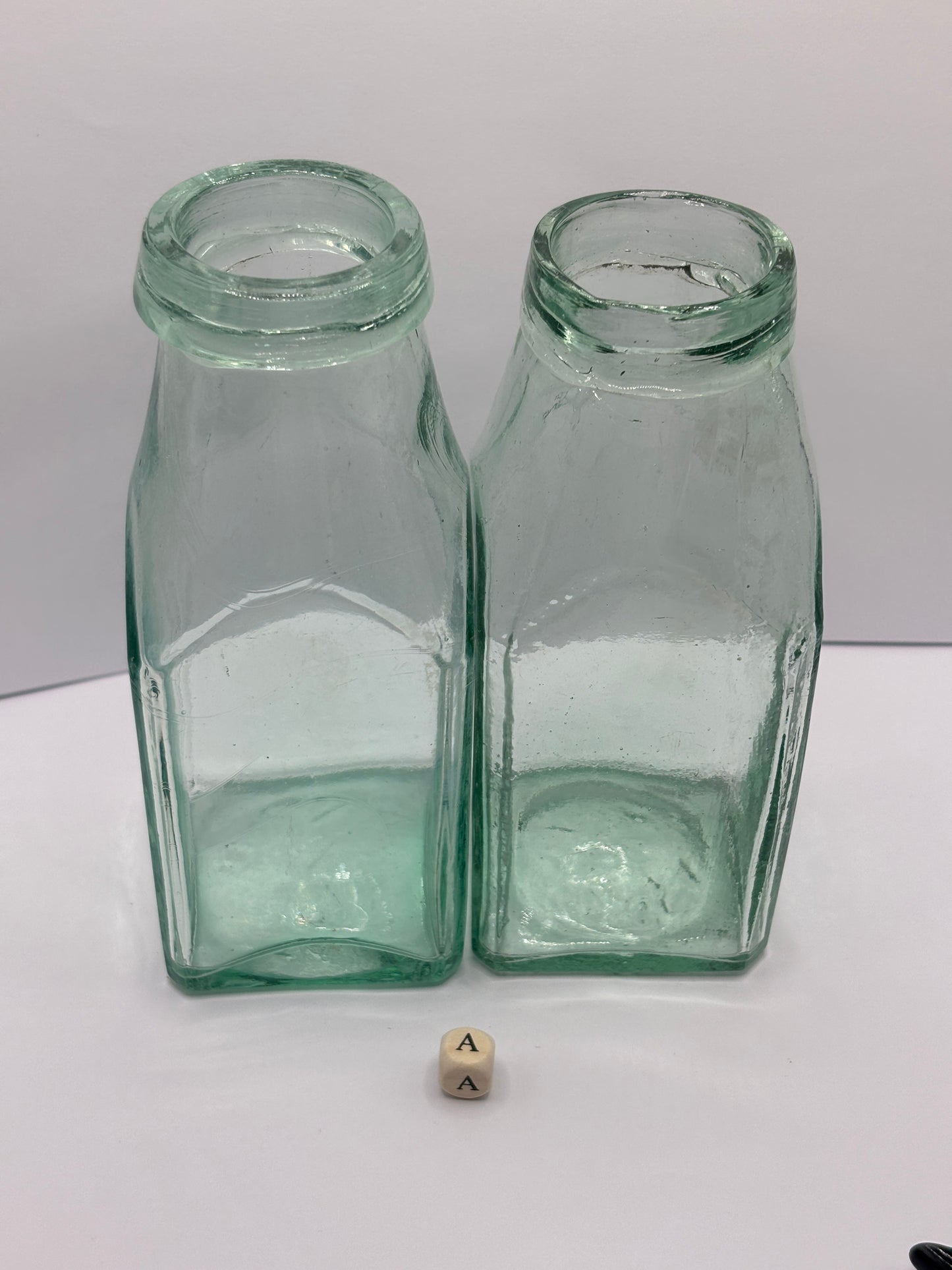2 old square glass jam jars (a)