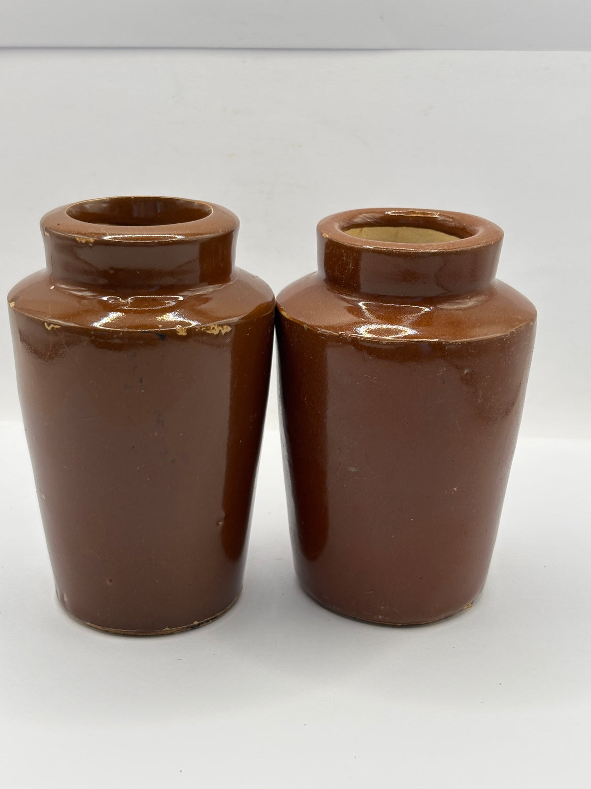 2 Old brown stoneware cream pots