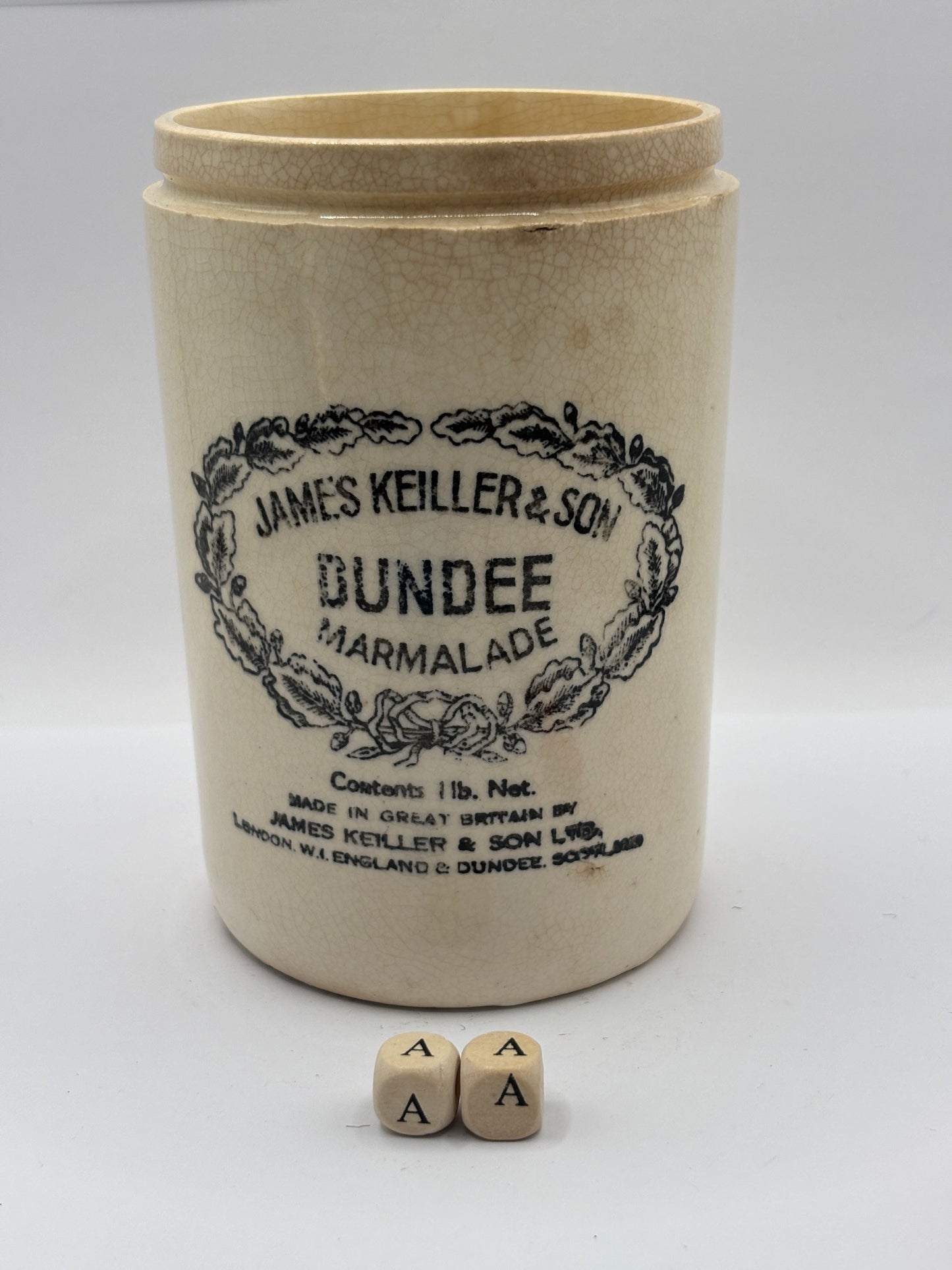 Old 1lb James Keiller Dundee marmalade jar (AA)