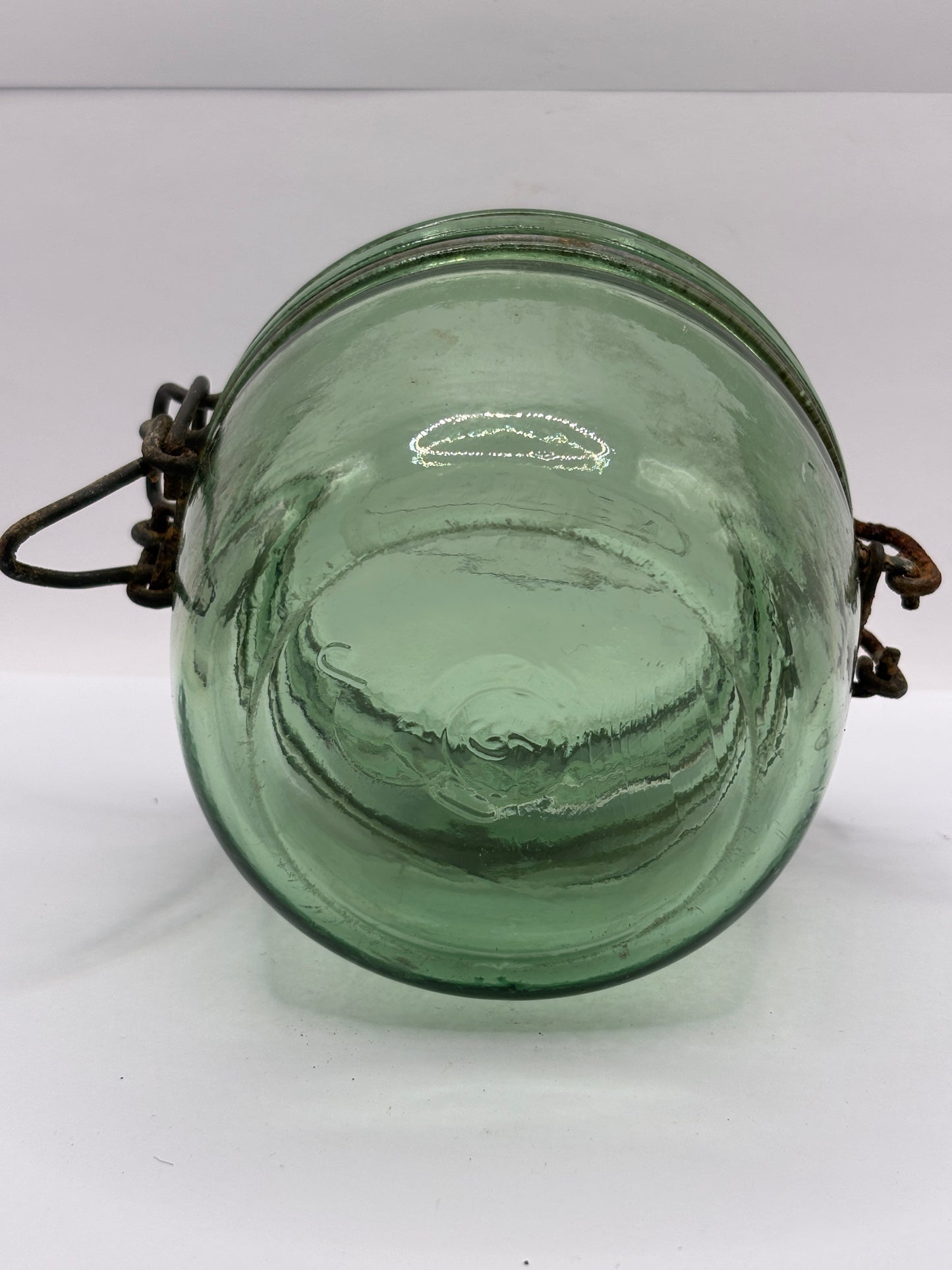 Vintage green glass French canning jars