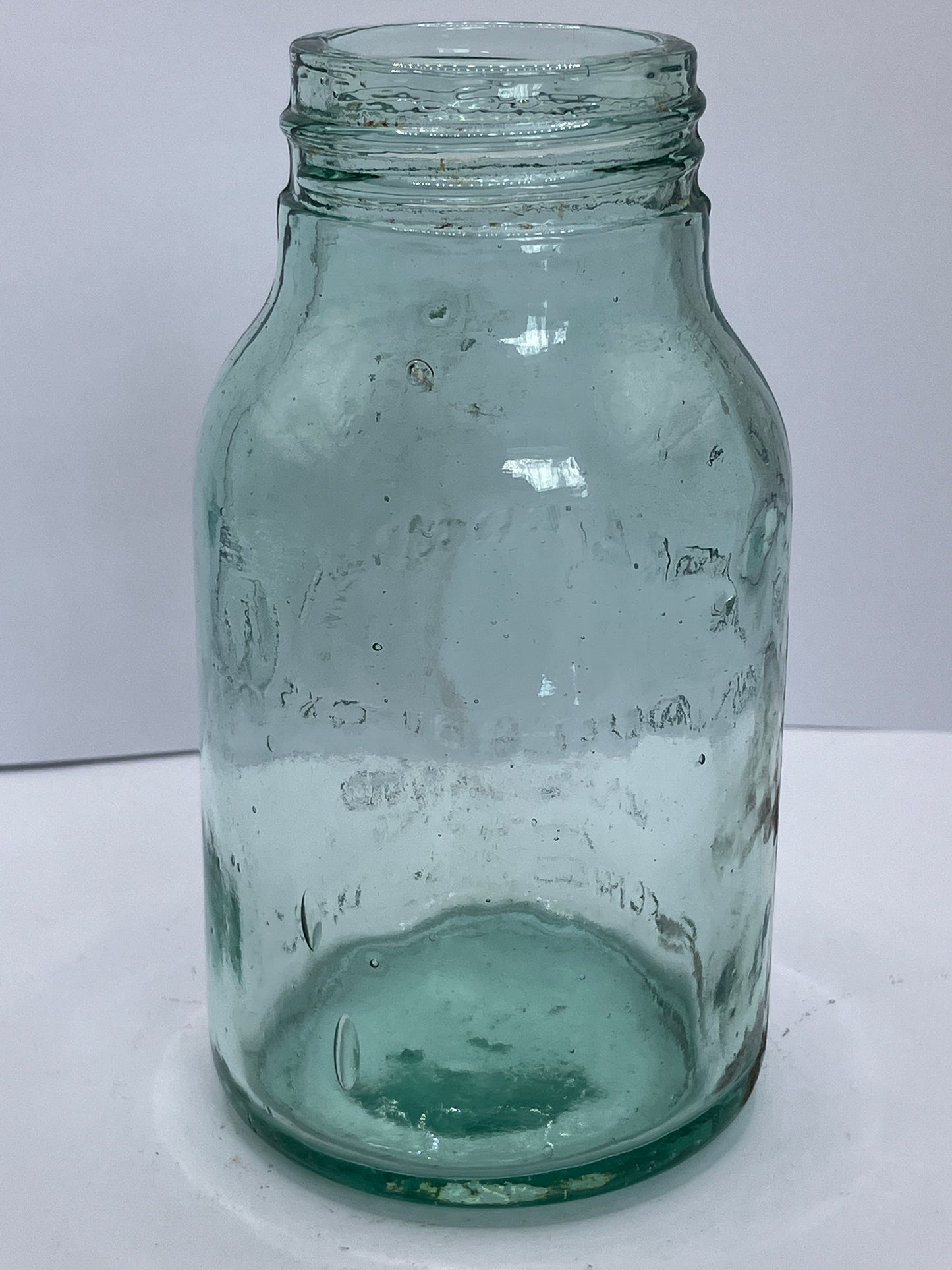 Small aqua glass Horlicks jar