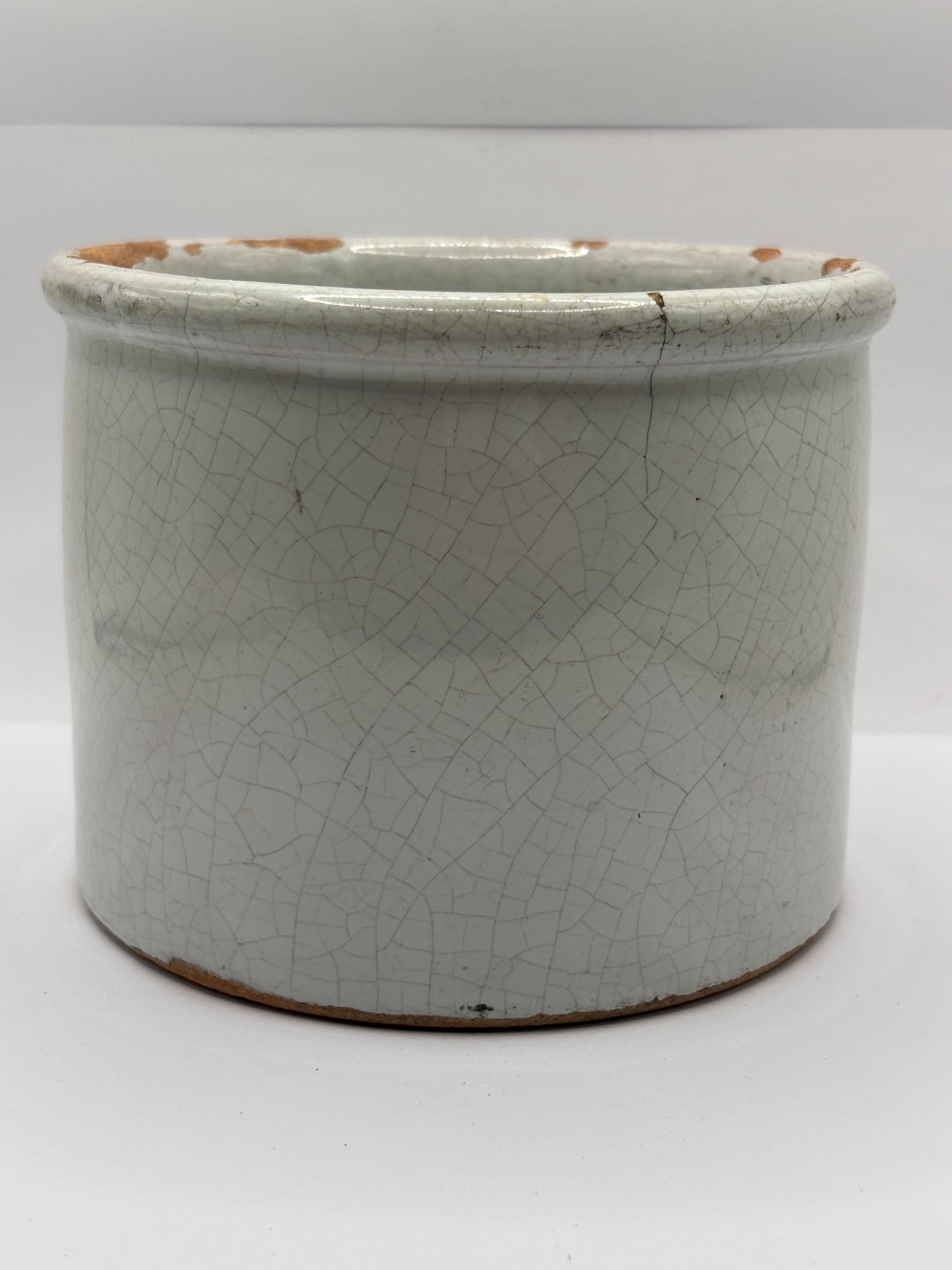 Old French stoneware confit pot, stained & crazed