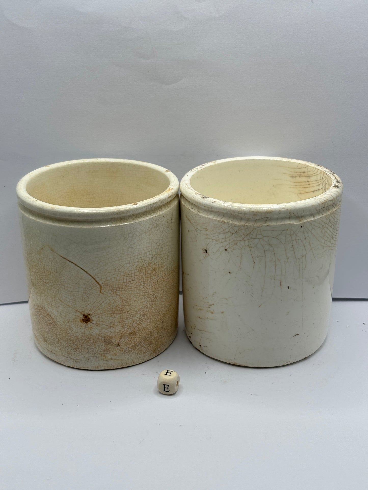 2 old stoneware preserve pots (E)