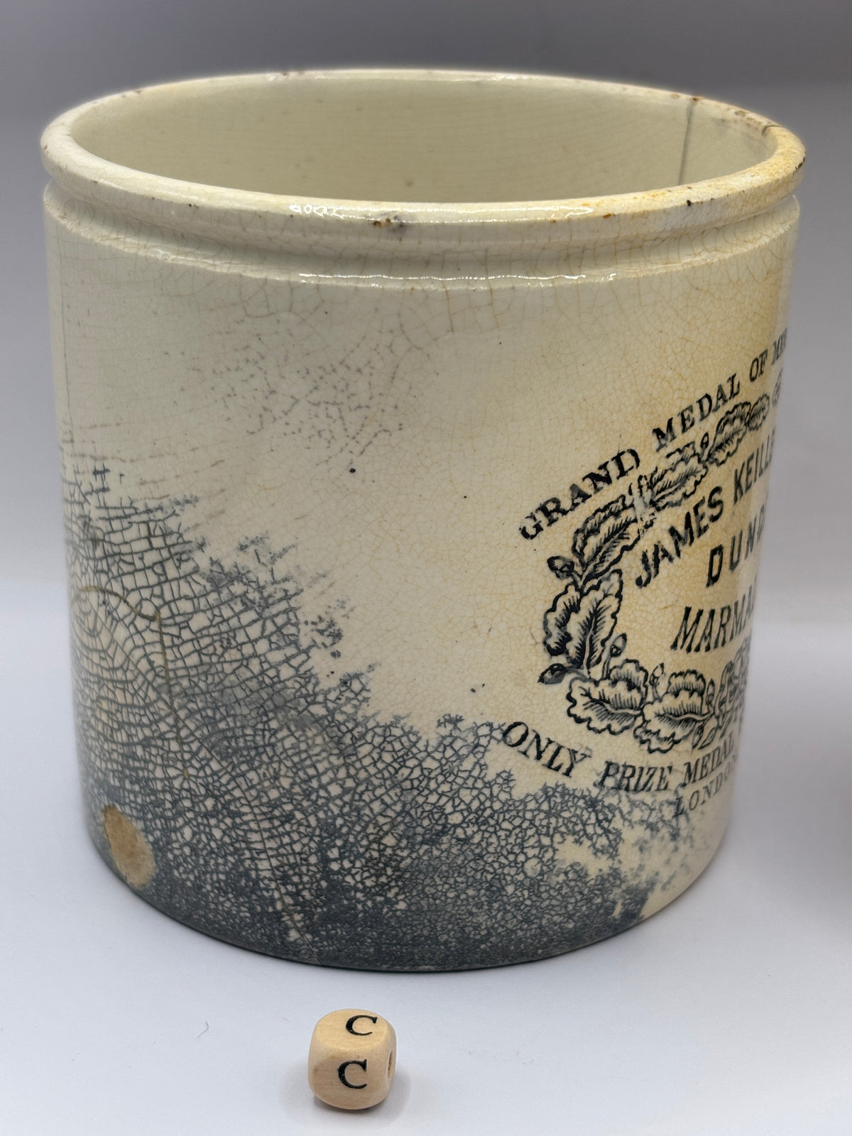 Old 2lb James Keiller dundee marmalade jar, damaged (c)