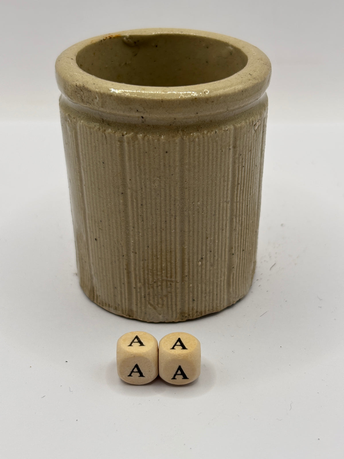 Old mini ribbed stoneware jam pot (aa)
