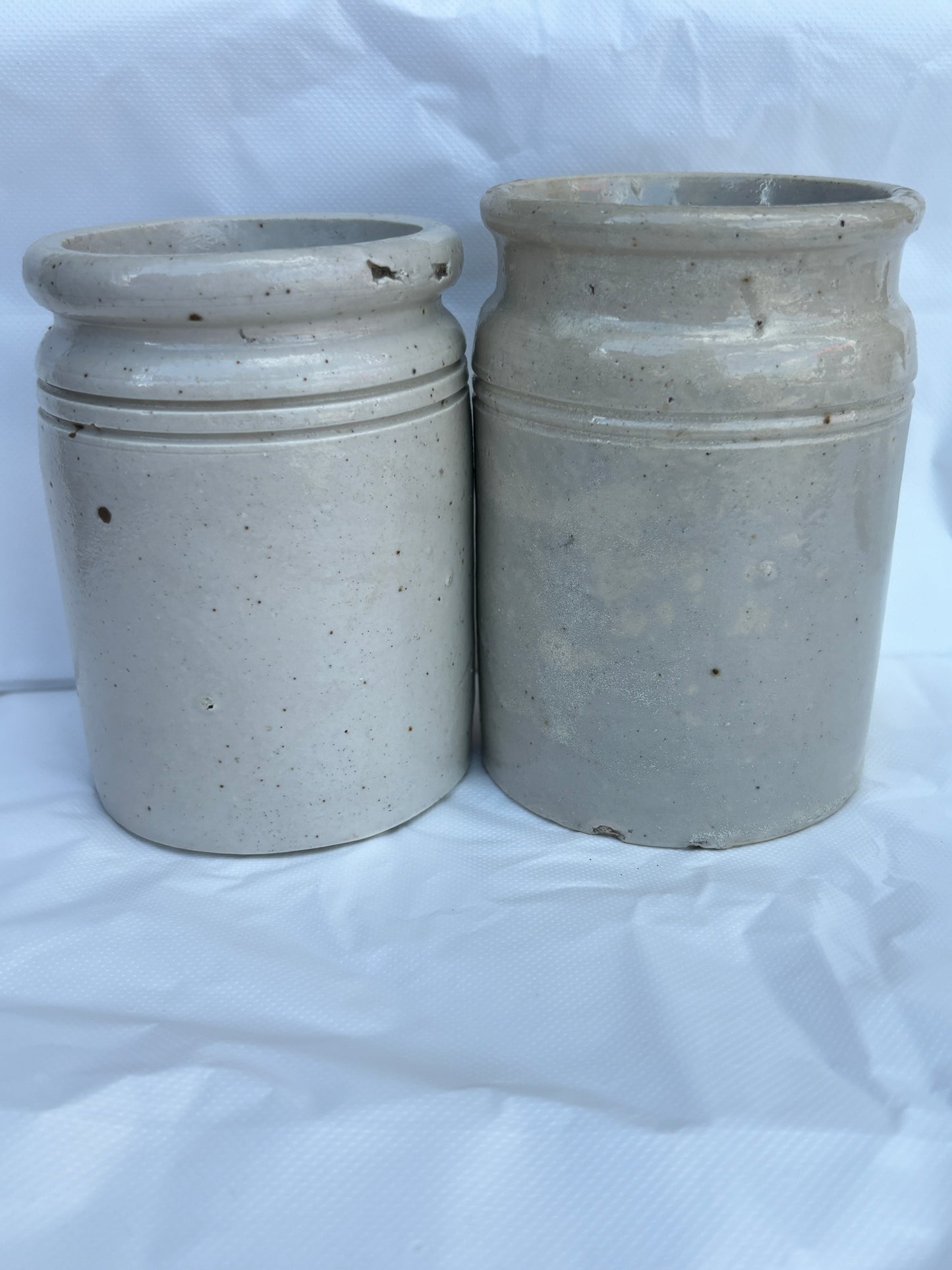 2 small rolled top stoneware marmalade pots & jars