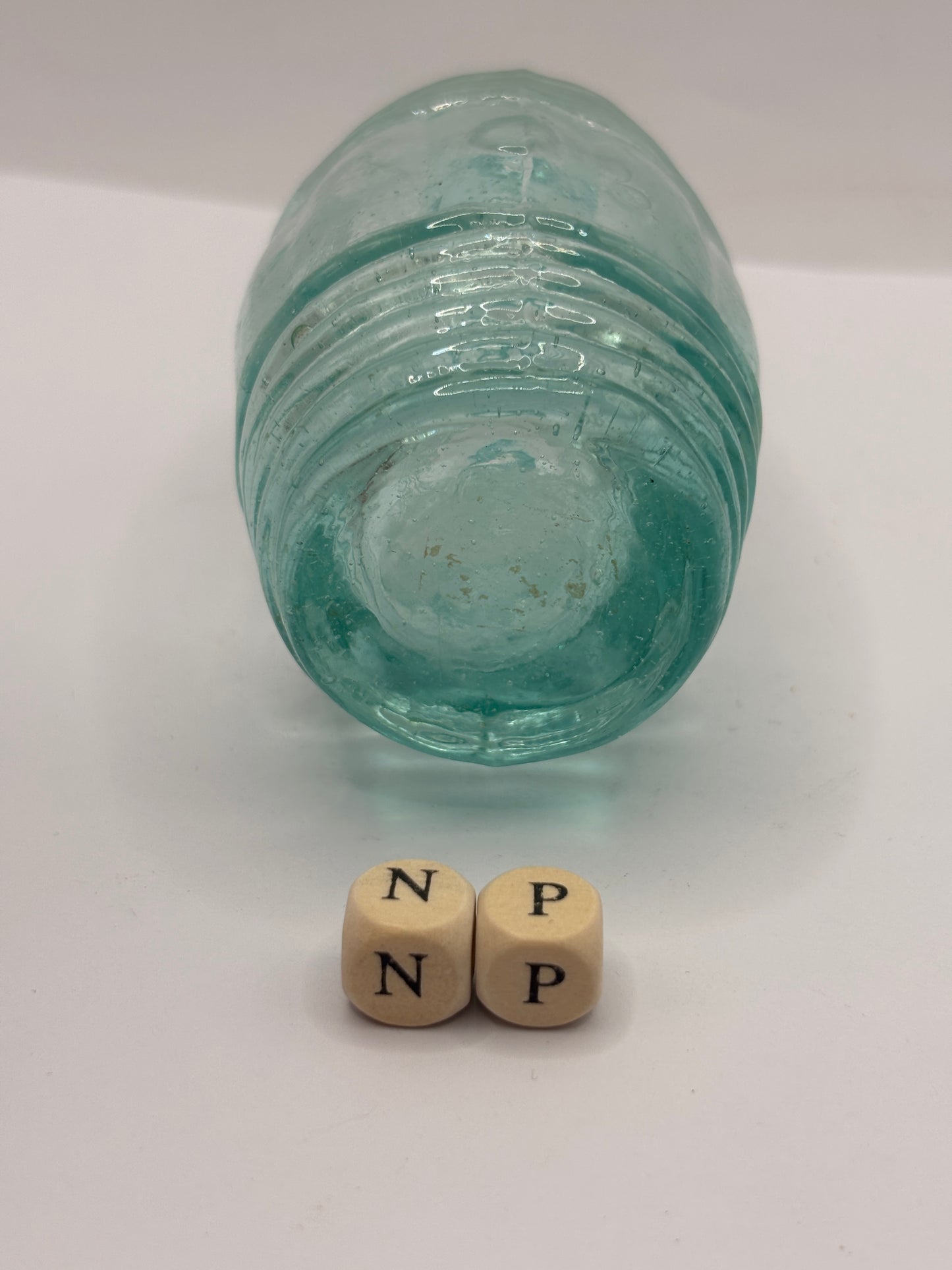 Old aqua glass barrel ink, ink bottle. Inkwell (NP)