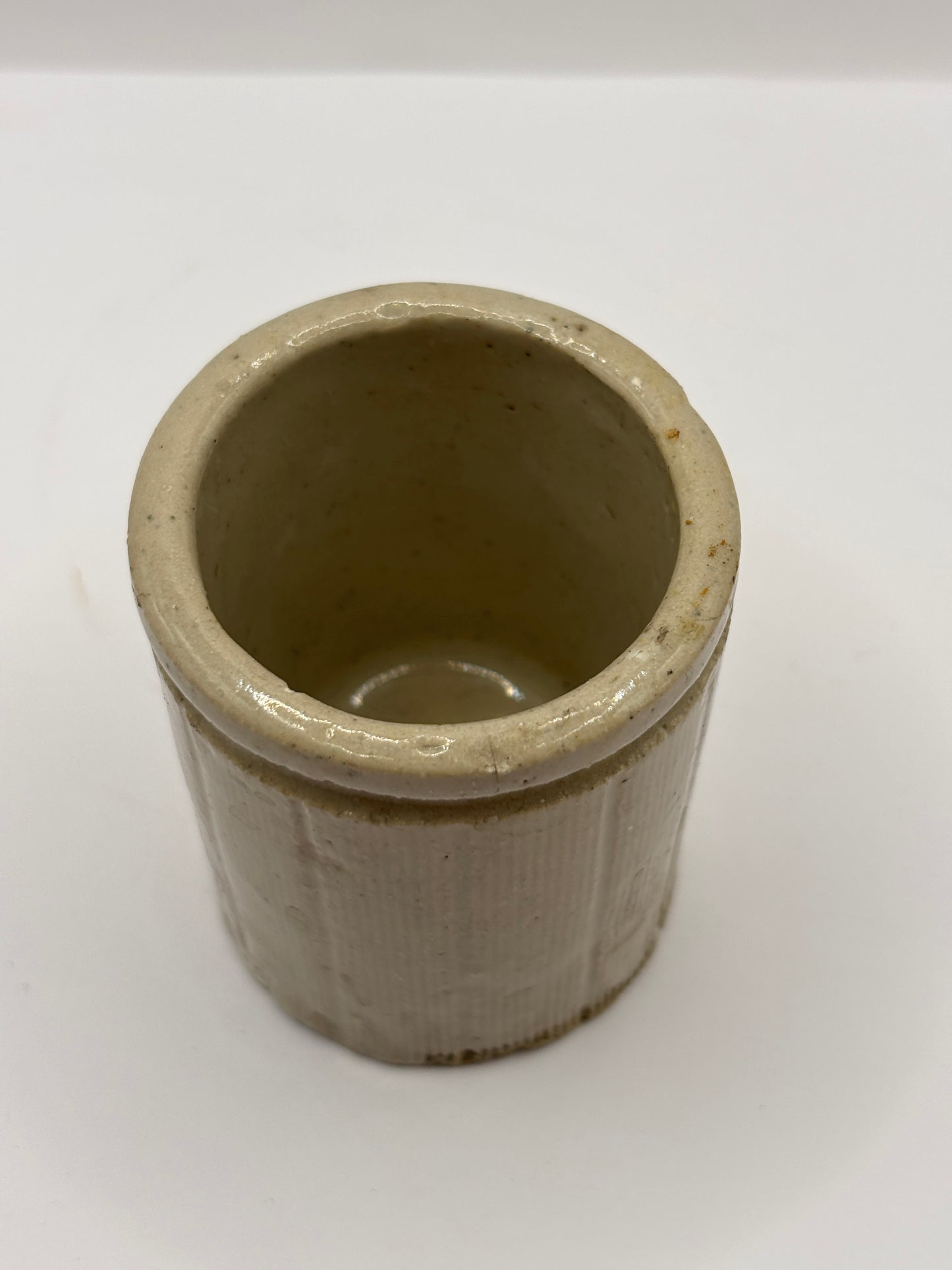 Old mini ribbed stoneware jam pot
