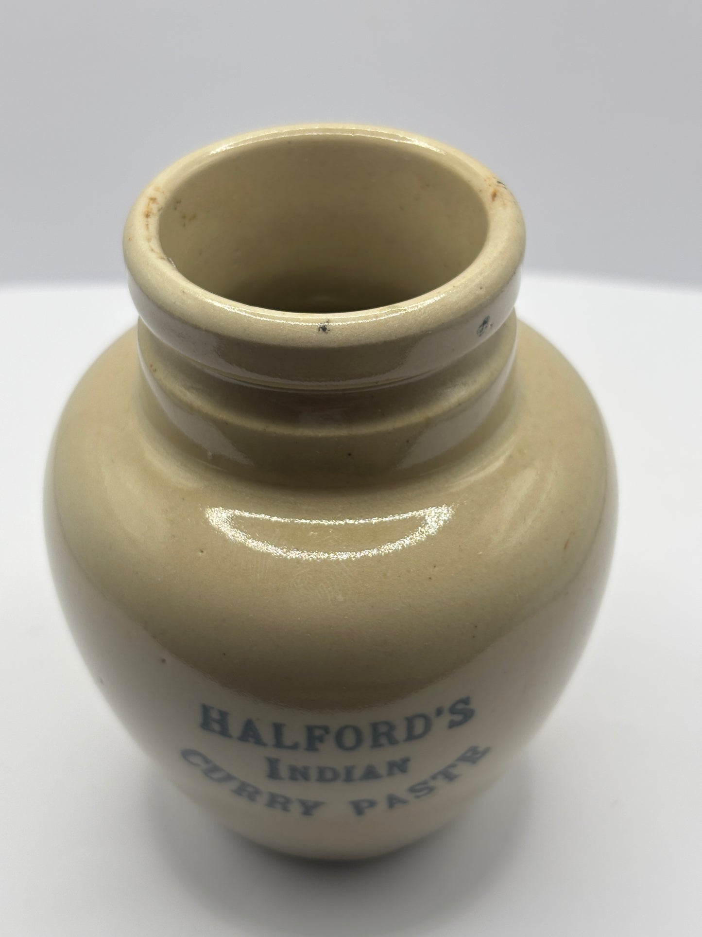 Old stoneware Halfords Indian curry paste jar