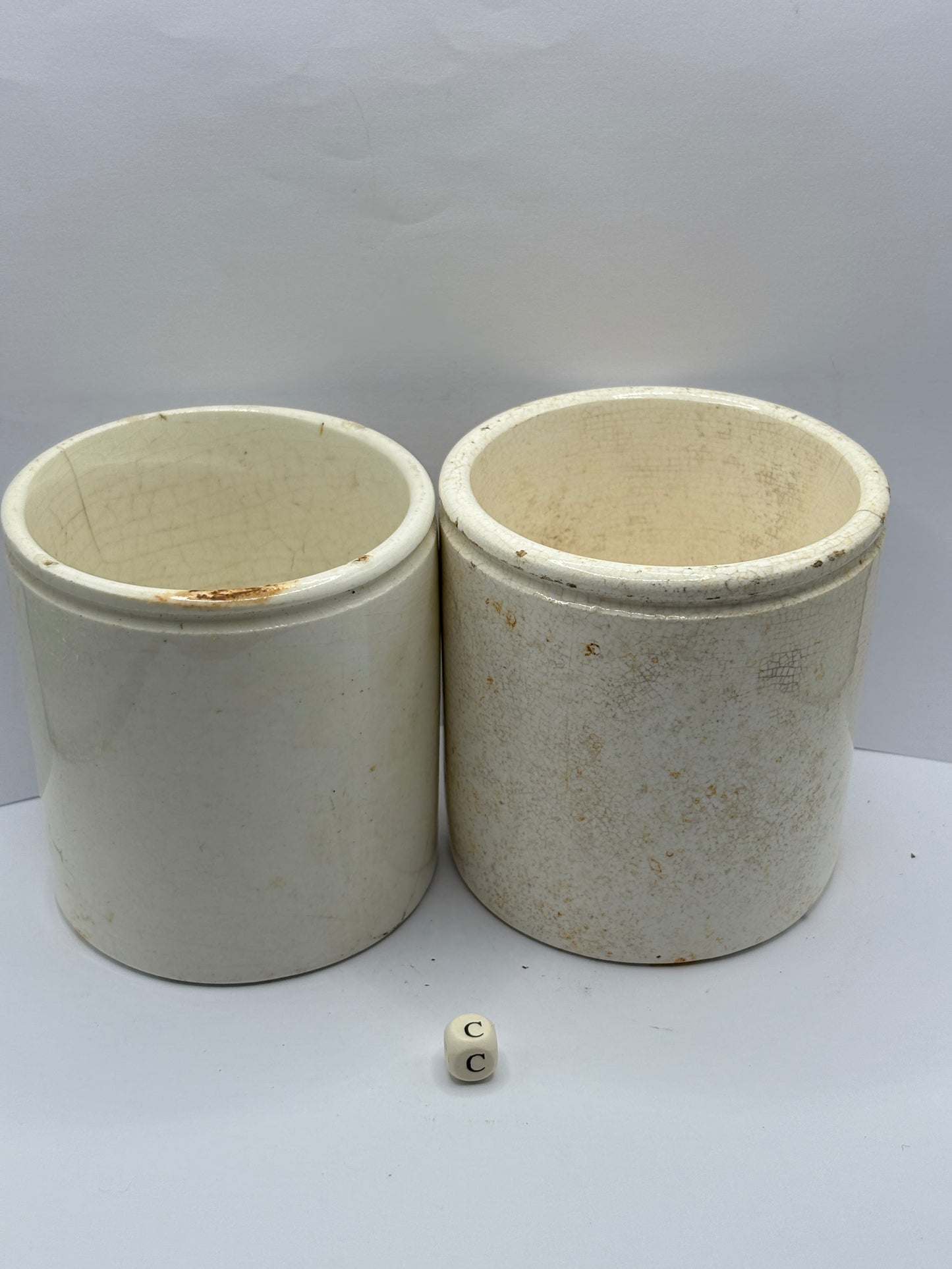 2 old stoneware preserve pots (c)