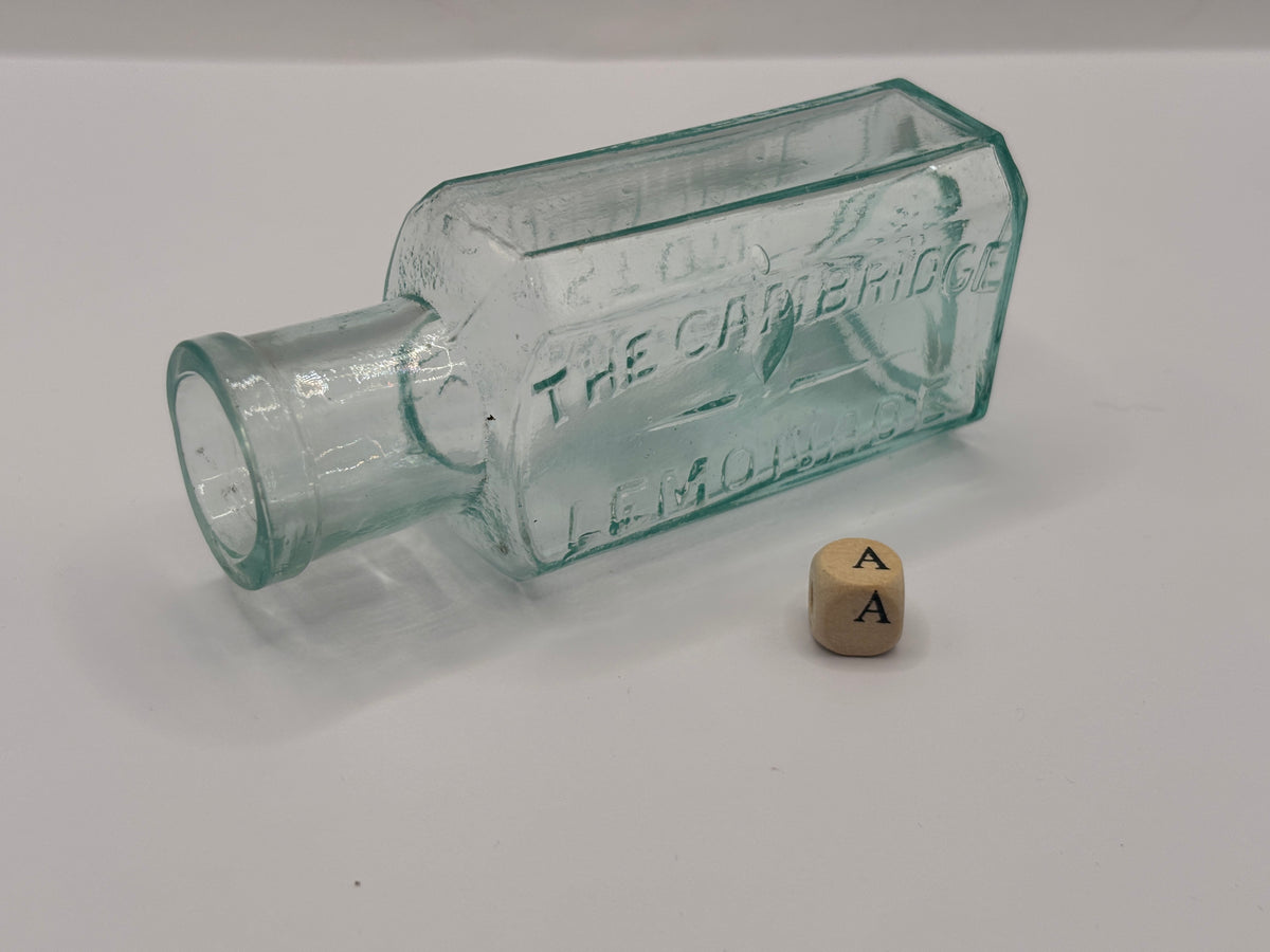 Old aqua glass advertising bottle, Chivers Lemonade (a)