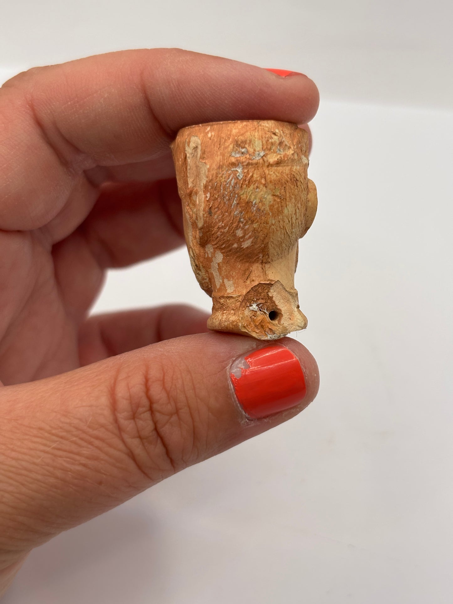 Old figural clay pipe head, pipe bowl