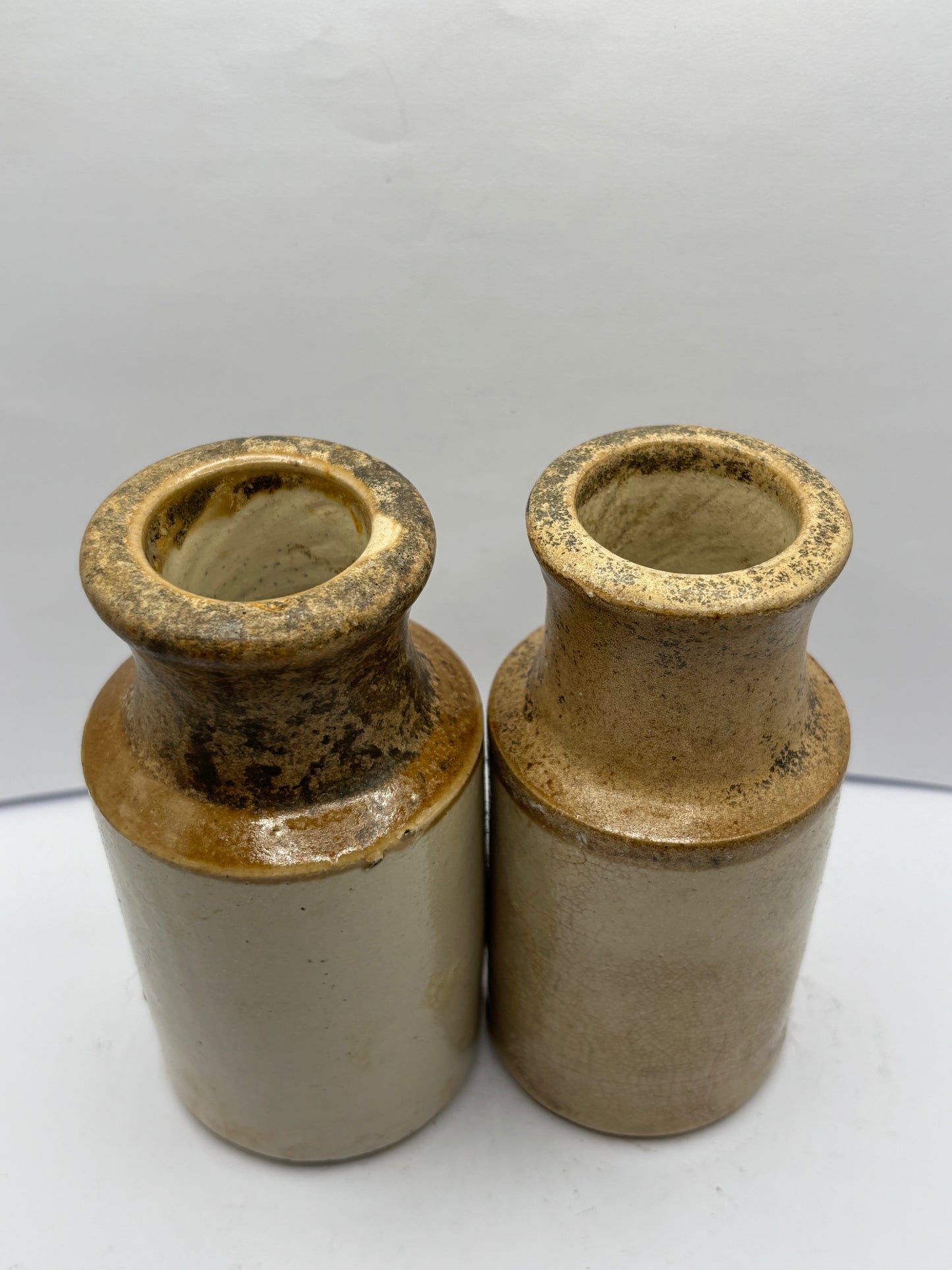 2 old stoneware blacking pots