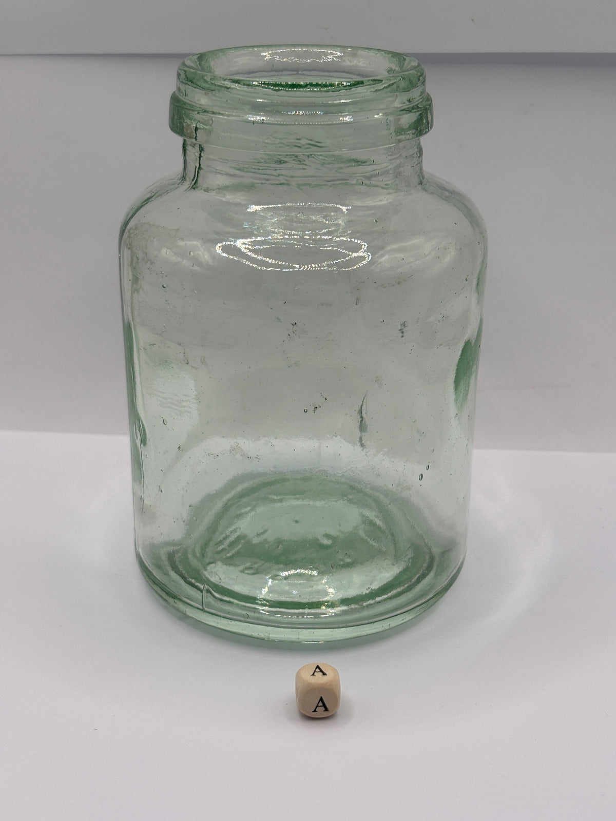 Old aqua glass pickle jar (a) 13.5cms