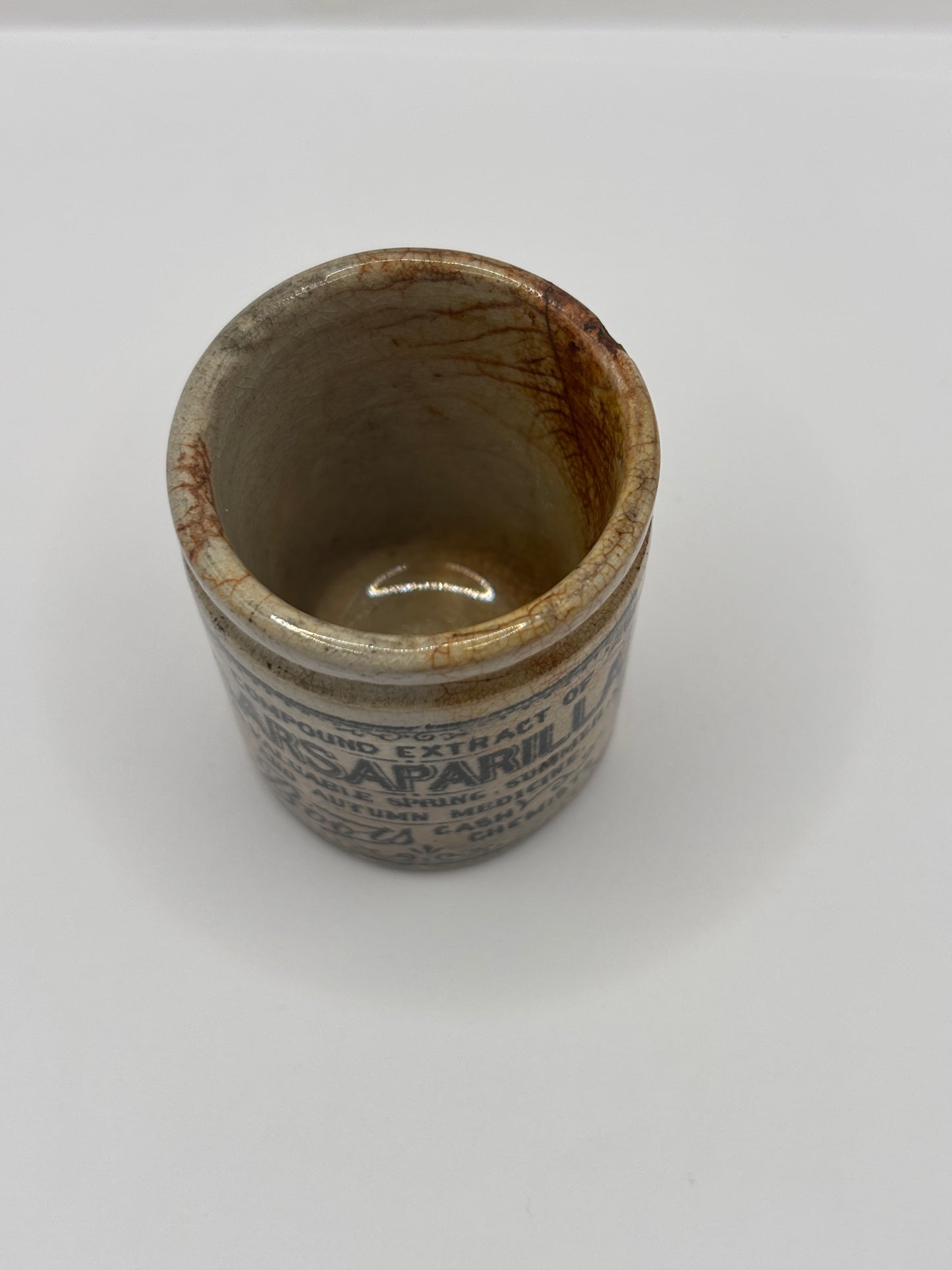 Old advertising pot, Boots Sarsaparilla