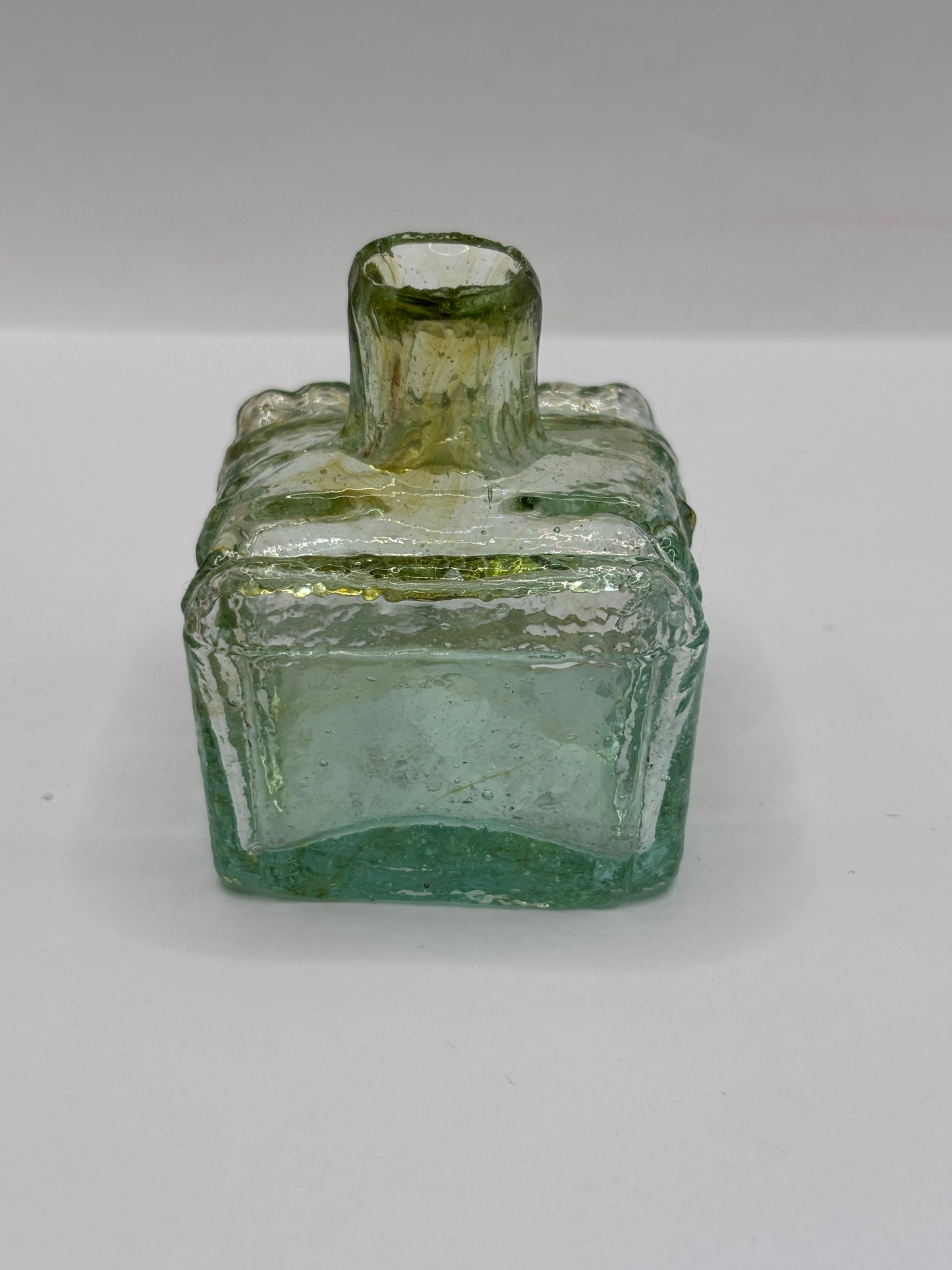 Old aqua glass ribbed ink with swirls