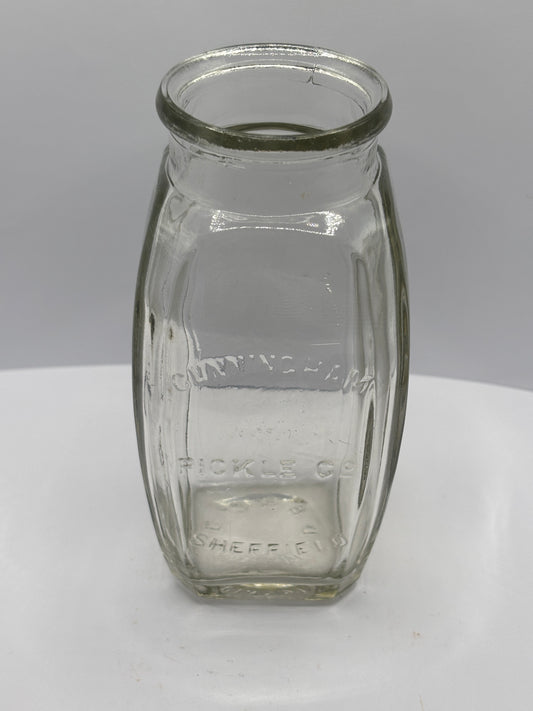 Old clear glass pickle jar, Cunningham pickle Co Sheffield