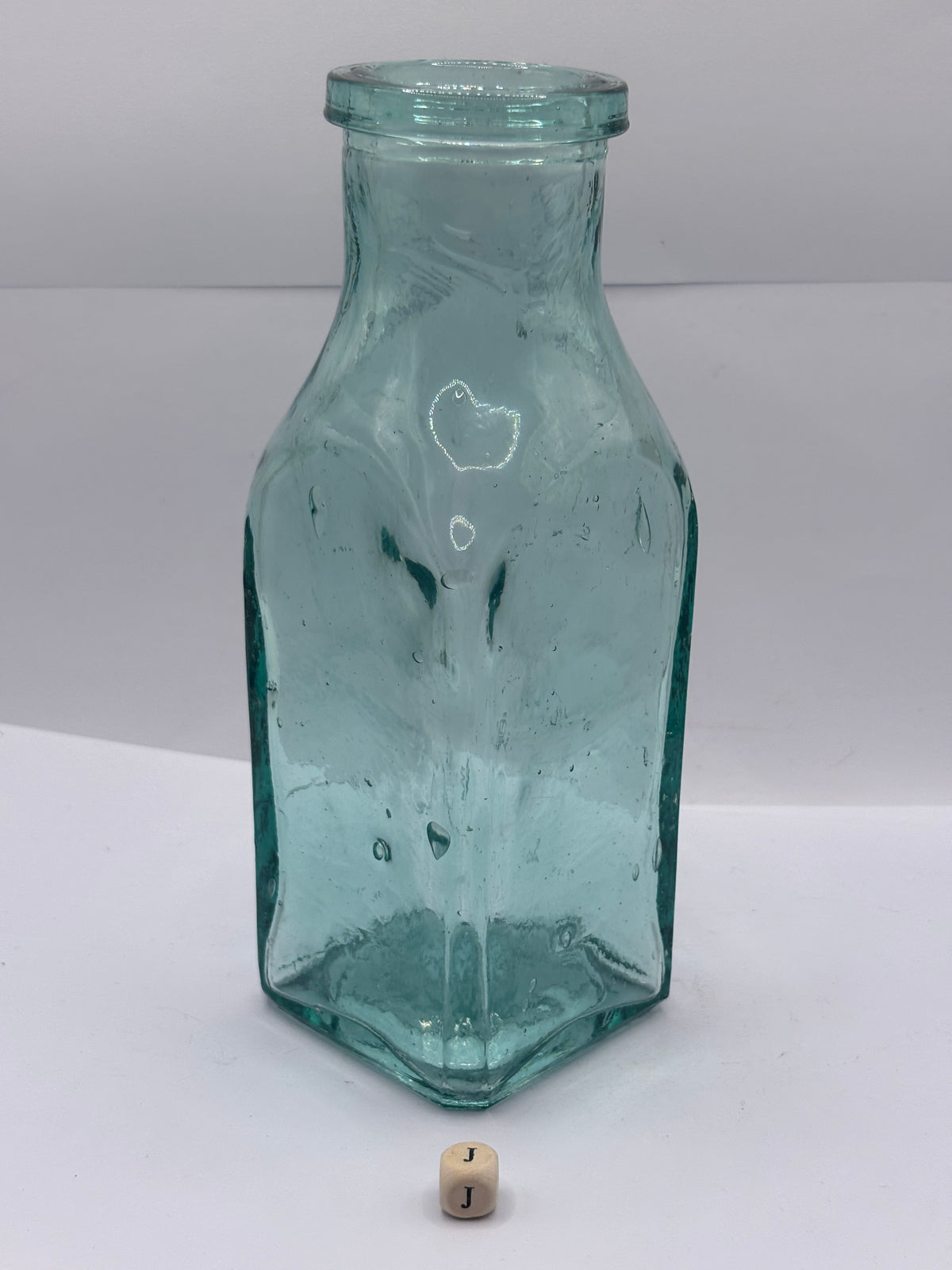 Old square aqua glass pickle jar (J)