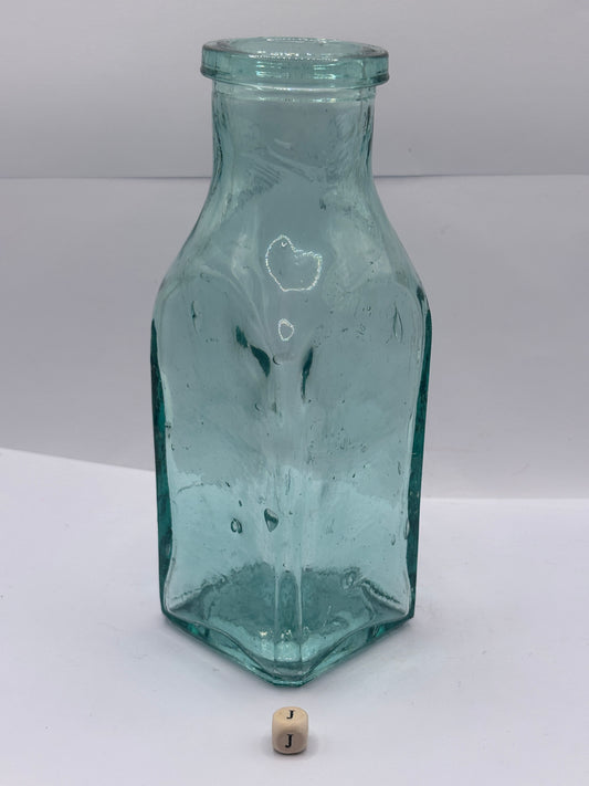 Old square aqua glass pickle jar (J)