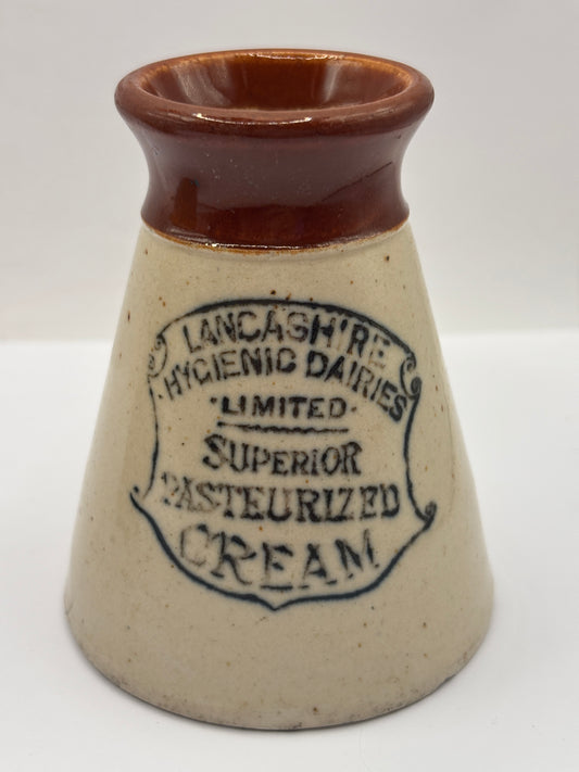 Old advertising cream pot, Lancashire hygienic dairies. Superior pasteurised cream