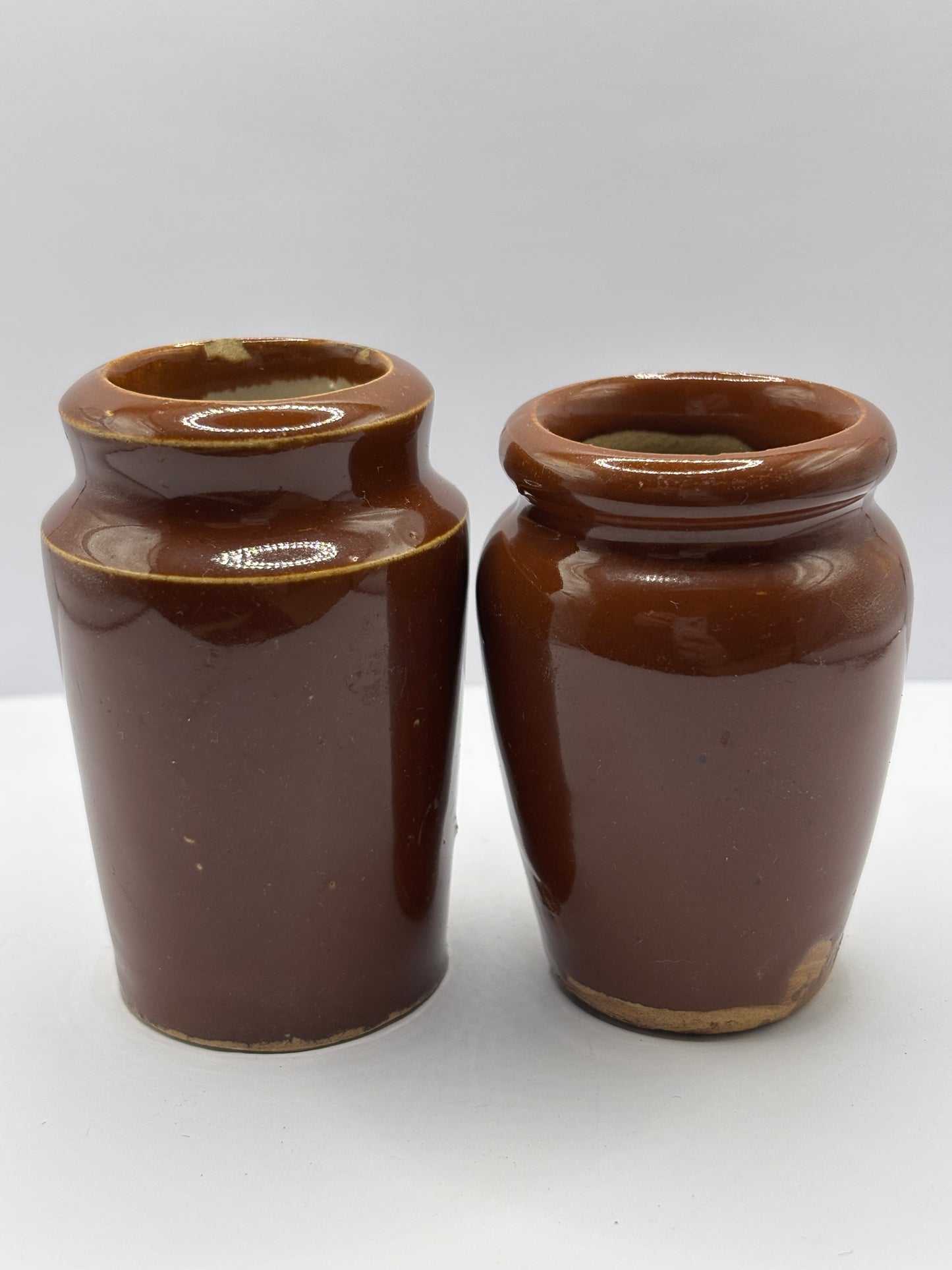 2 Old brown stoneware cream pots