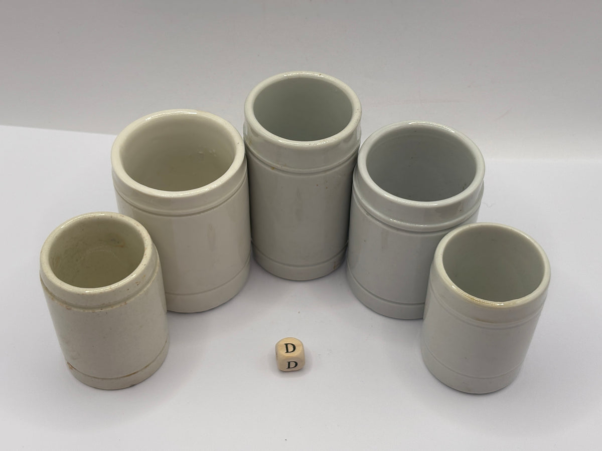 5 old small stoneware jars & pots (D)