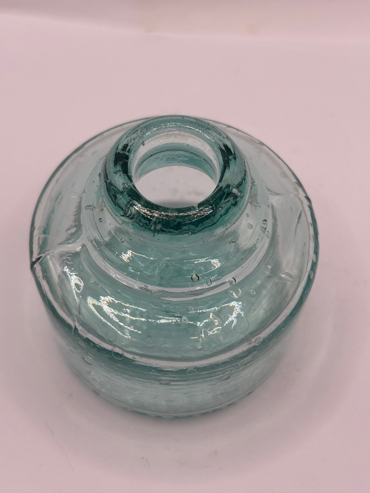 Old aqua glass inkwell, swan ink. Ink bottle