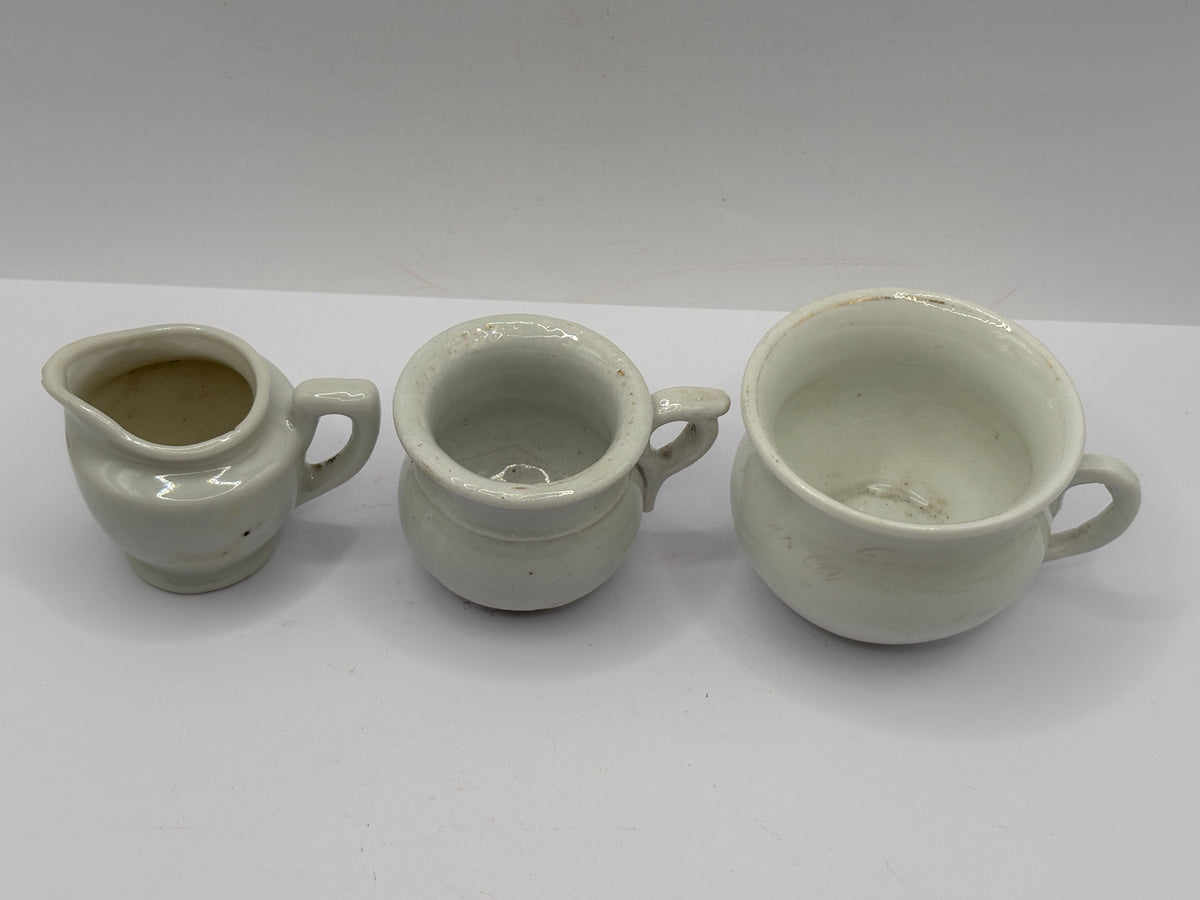 3 old small dolls house jugs