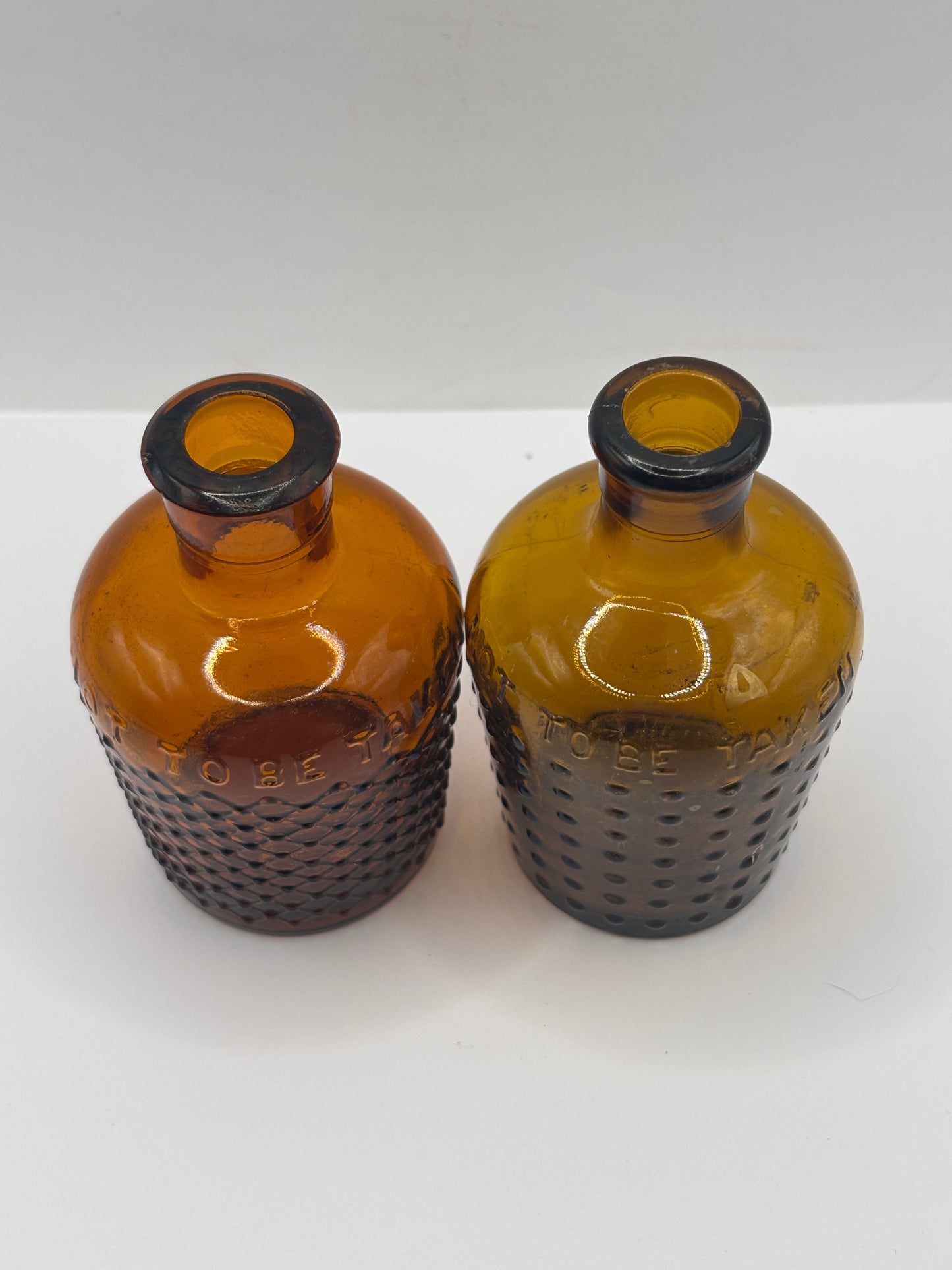 2 old amber glass Lysol bottles, Not to be taken