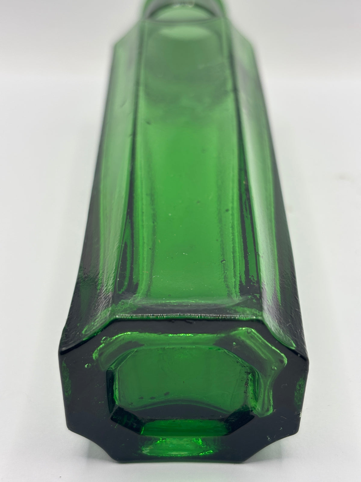 old tall green glass bottle 21cms