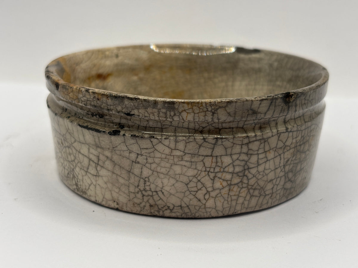 Old stoneware meat paste pot, chippy