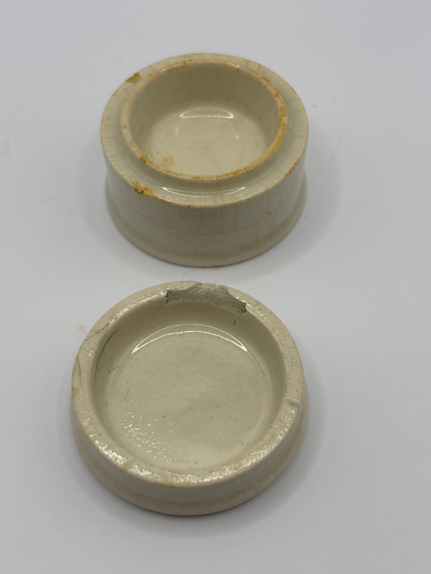 Old advertising lid and base, Timothy Whites Golden eye ointment