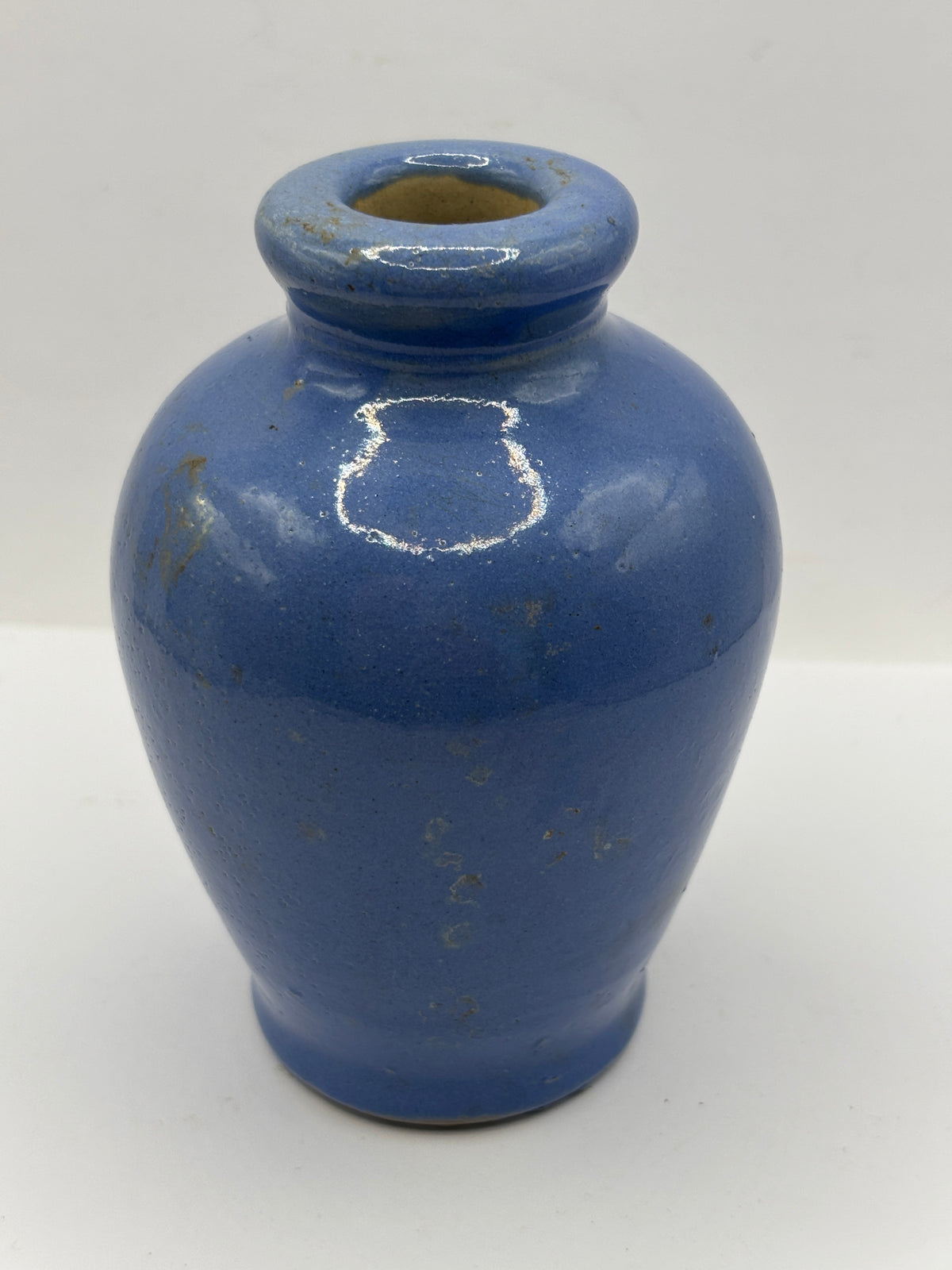Old blue stoneware jar, Ronuk 11.5cms