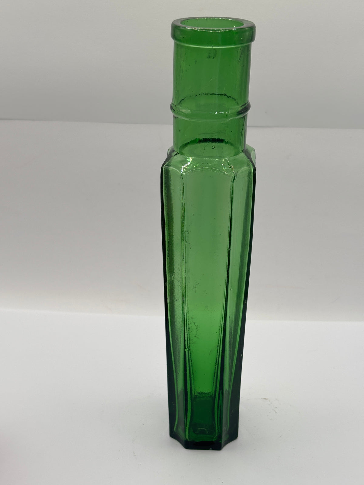 old tall green glass bottle 21cms
