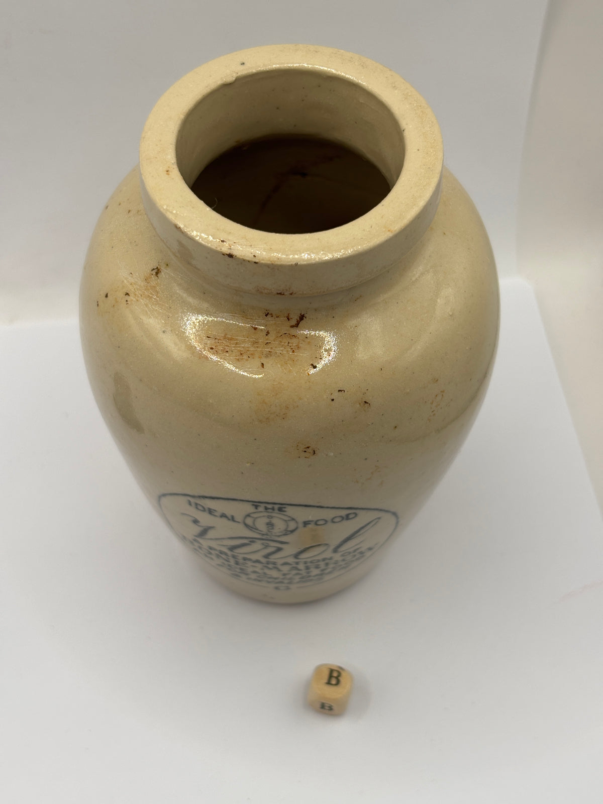 Old advertising stoneware Virol pot, 13.5cms (B)