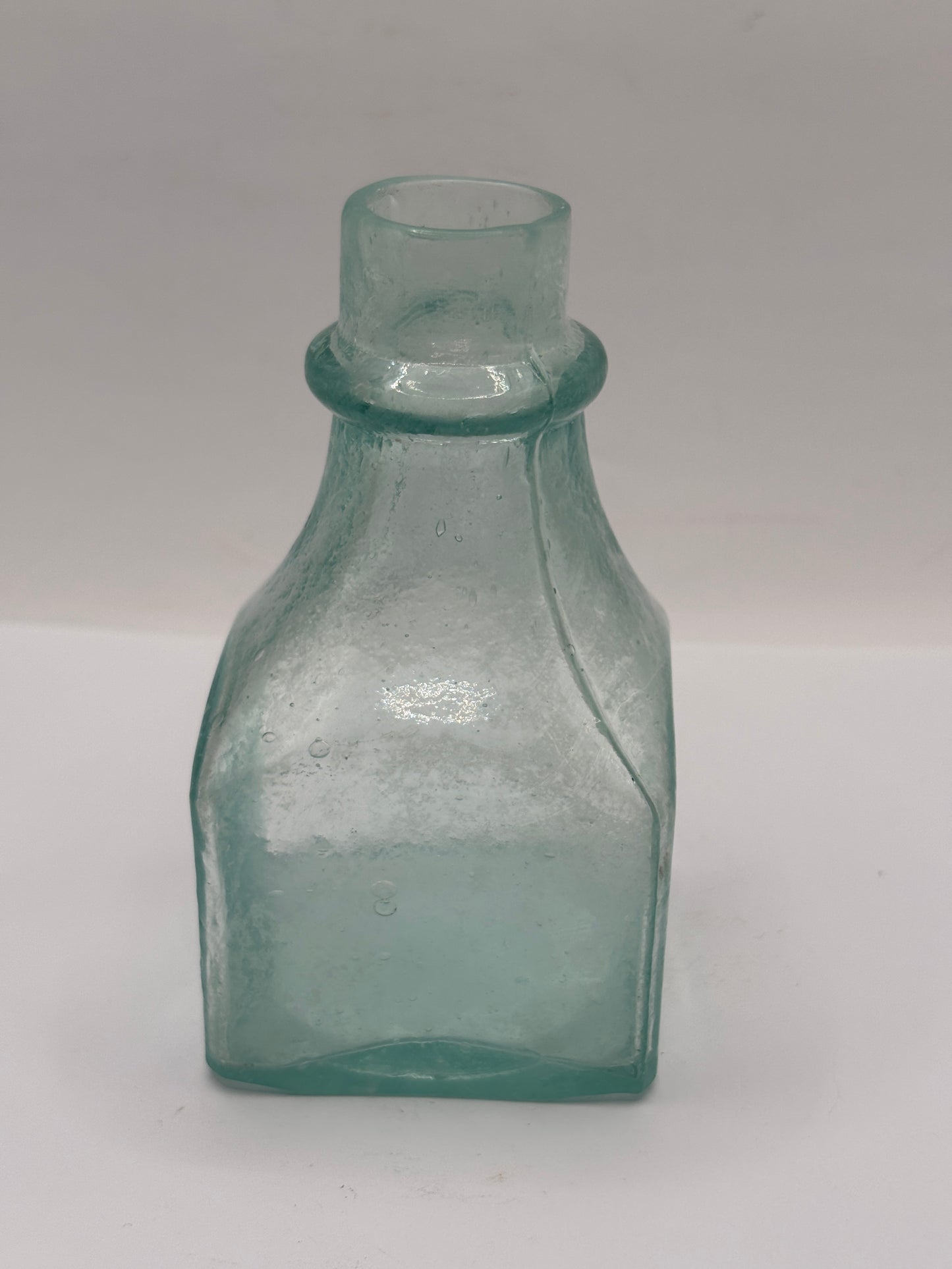 Old tall aqua inkwell,ink bottle. 10.5cms