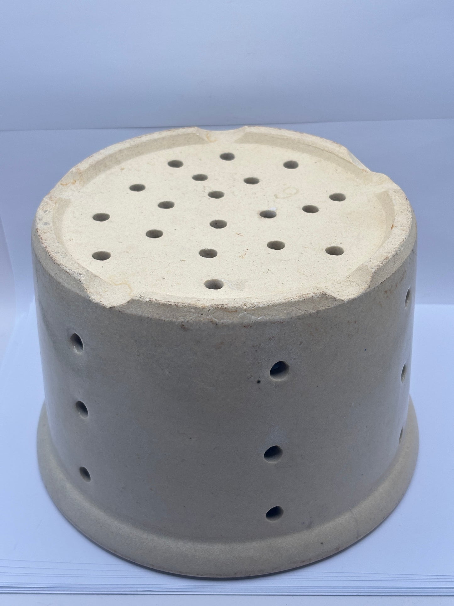 Old extra large french stoneware cheese strainer, cheese mold (H)