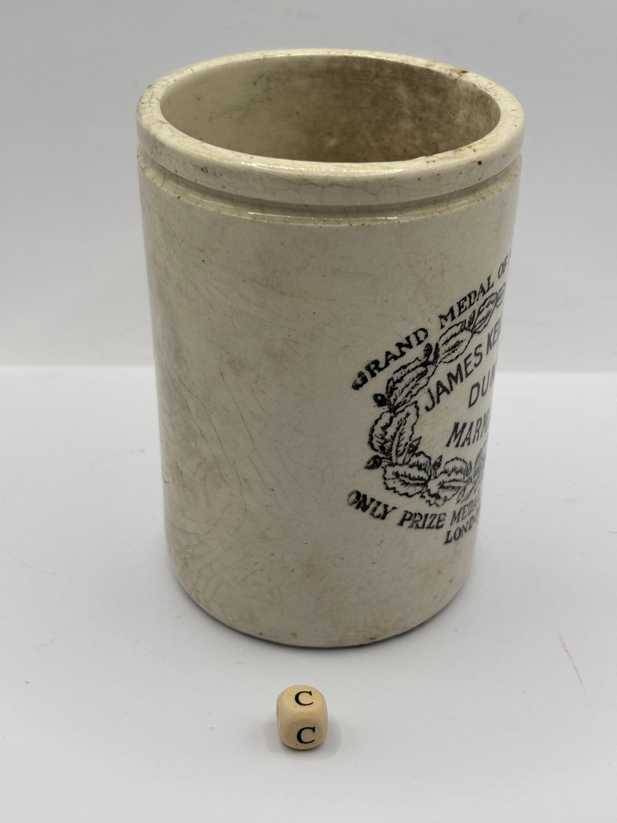 Old 1lb stoneware marmalade pot, James Keiller Dundee marmalade (c)