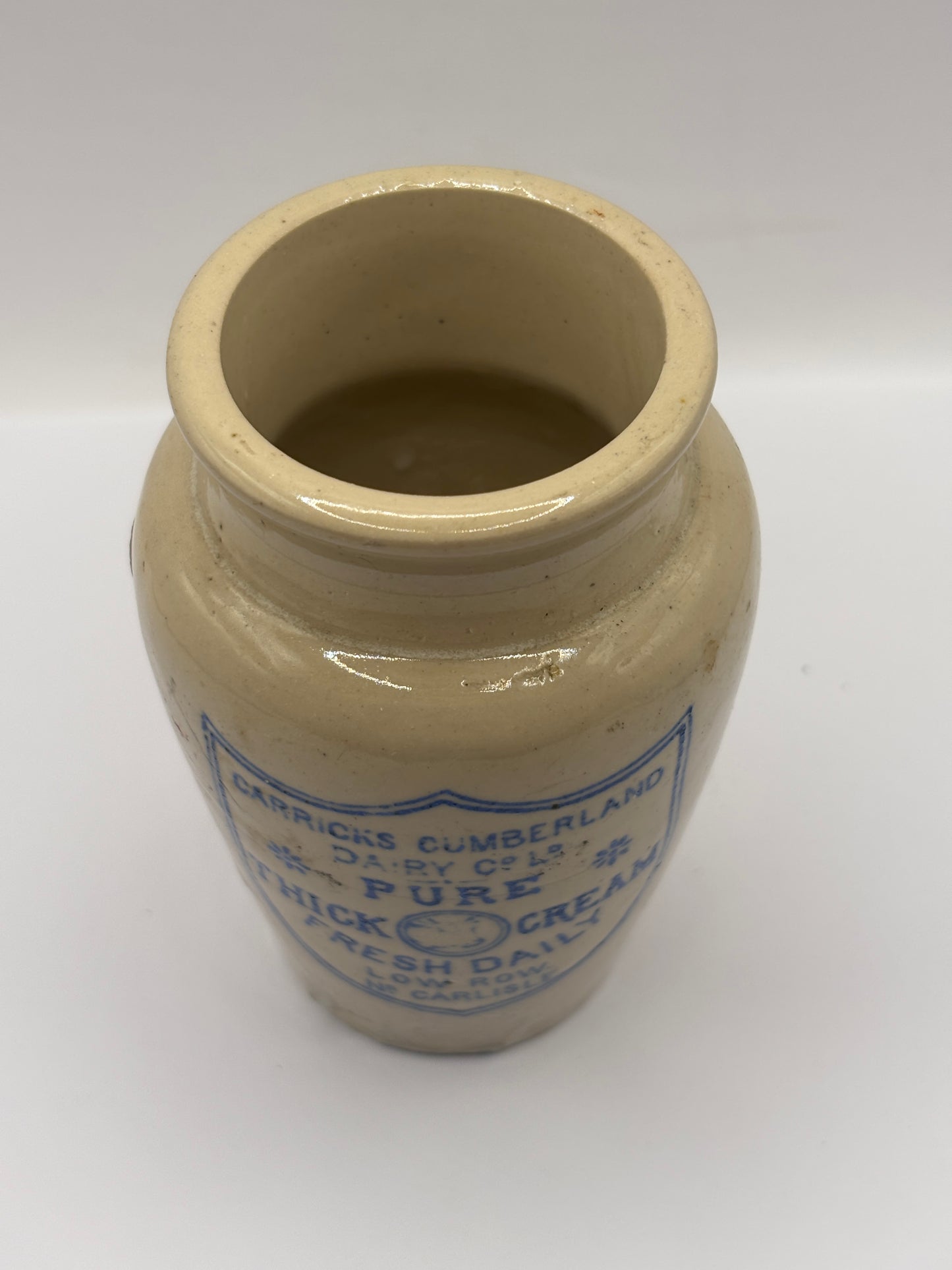 Old advertising cream pot, Carricks Cumberland dairy. Pure thick cream